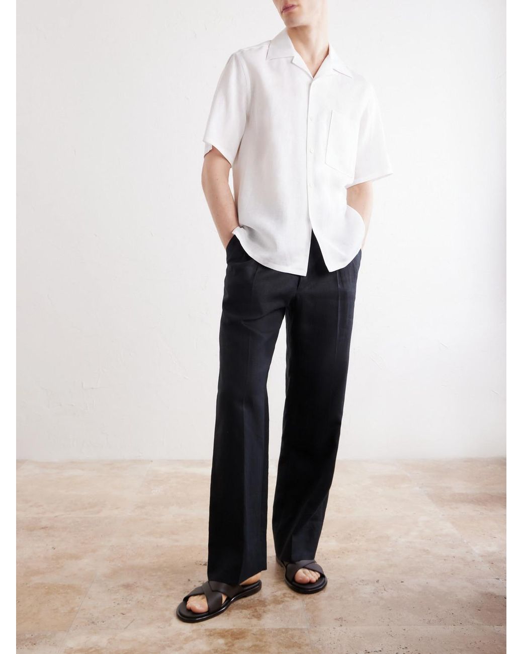 Zegna White Convertible-collar Linen Shirt for men