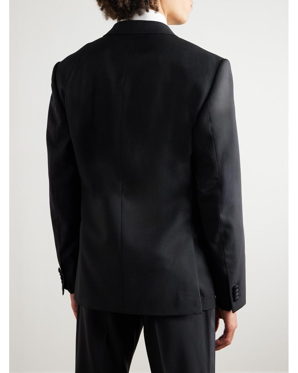 Mr P. Black Double-Breasted Slim-Fit Satin-Trimmed Virgin Wool-Twill Tuxedo Jacket for men