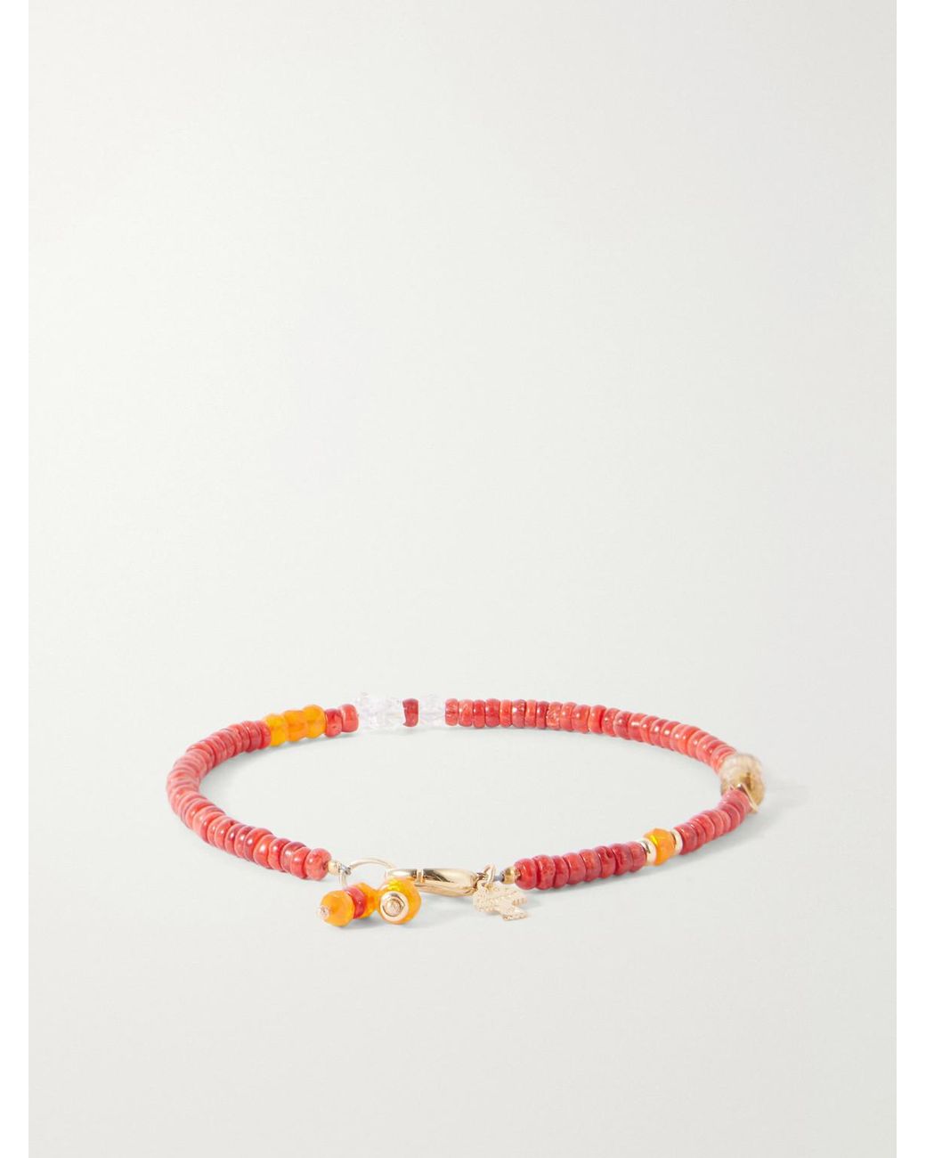 Peyote Bird Red Surya 14-Karat Multi-Stone Beaded Bracelet for men
