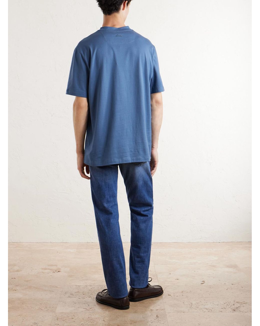 Brioni Blue Cotton-Jersey T-Shirt for men