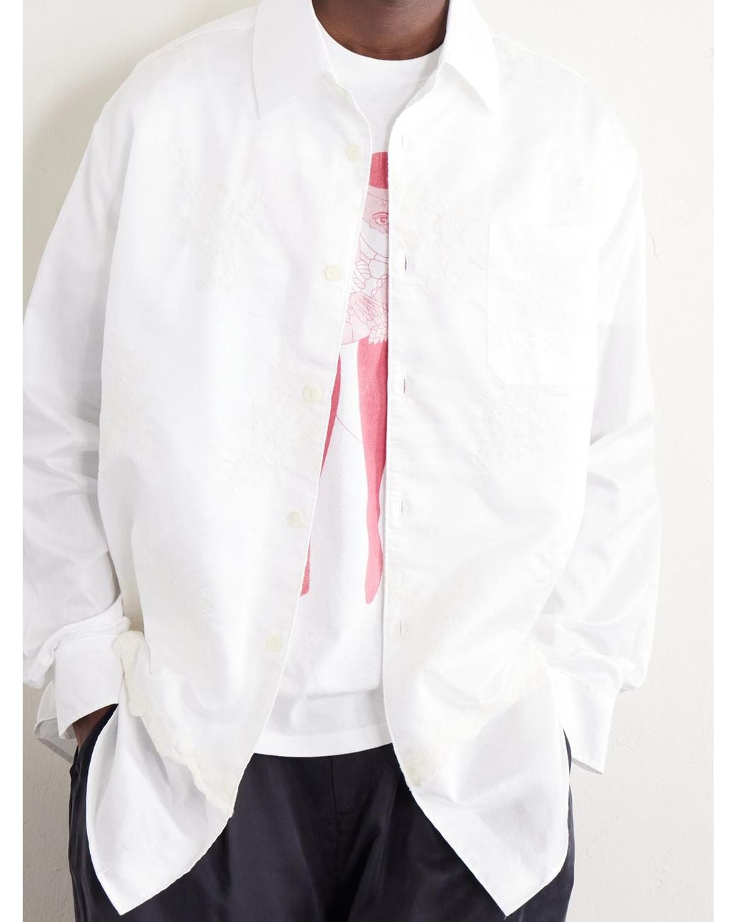 Our Legacy White Vast Layered Embroidered Cotton-poplin Shirt for men