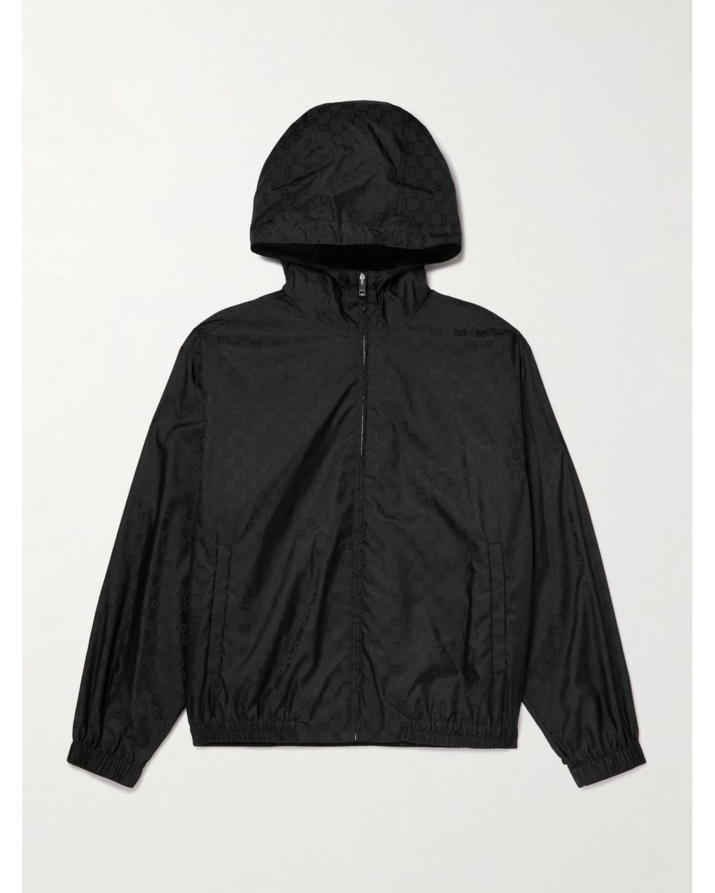 Gucci Black Logo-Jacquard Shell Hooded Jacket for men