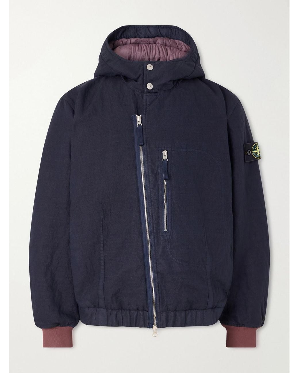 Stone Island Blue Garment-Dyed Hooded Cotton Blend-Tc Padded Twill Jacket for men