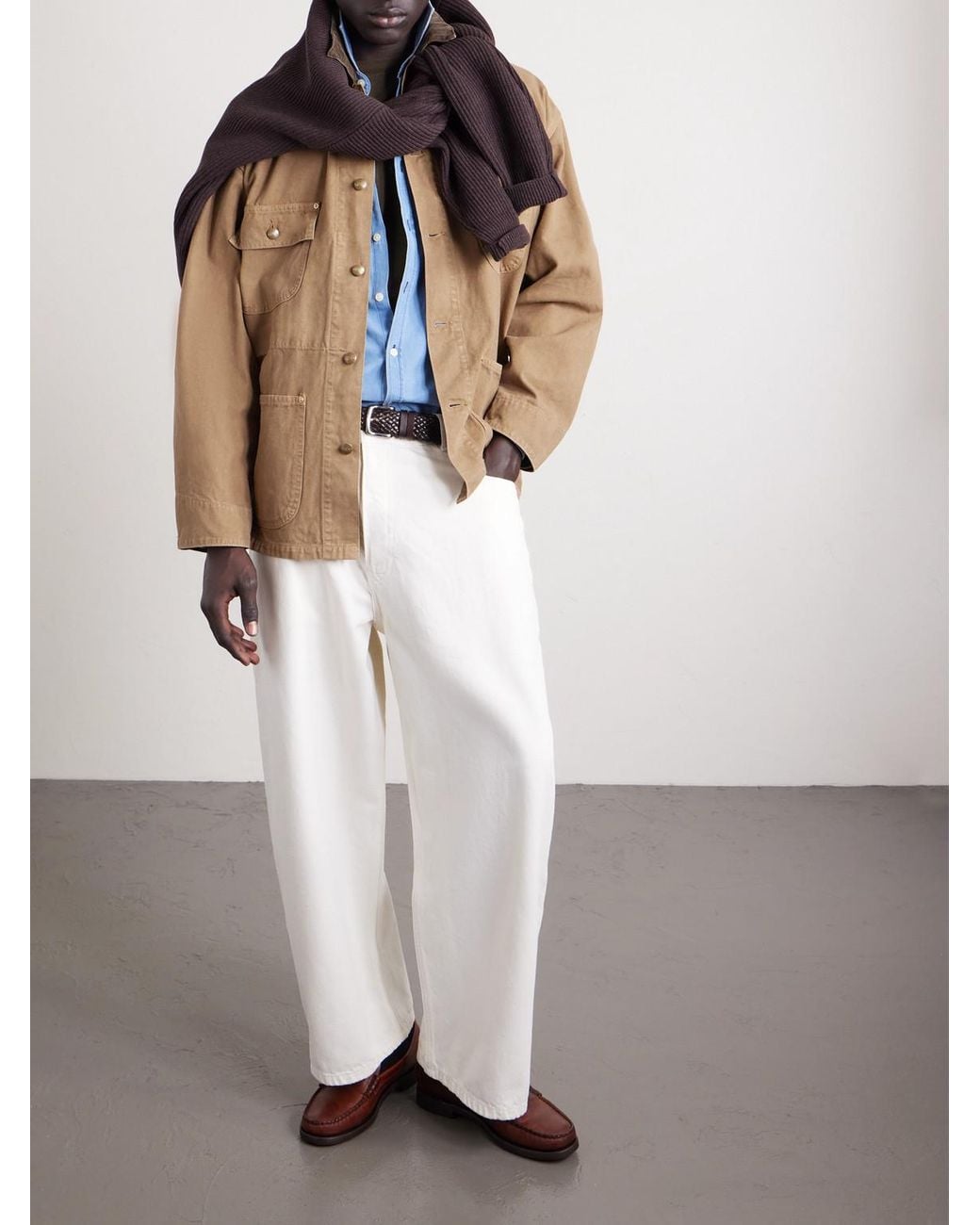 Orslow Brown Corduroy-Trimmed Cotton-Canvas Jacket for men