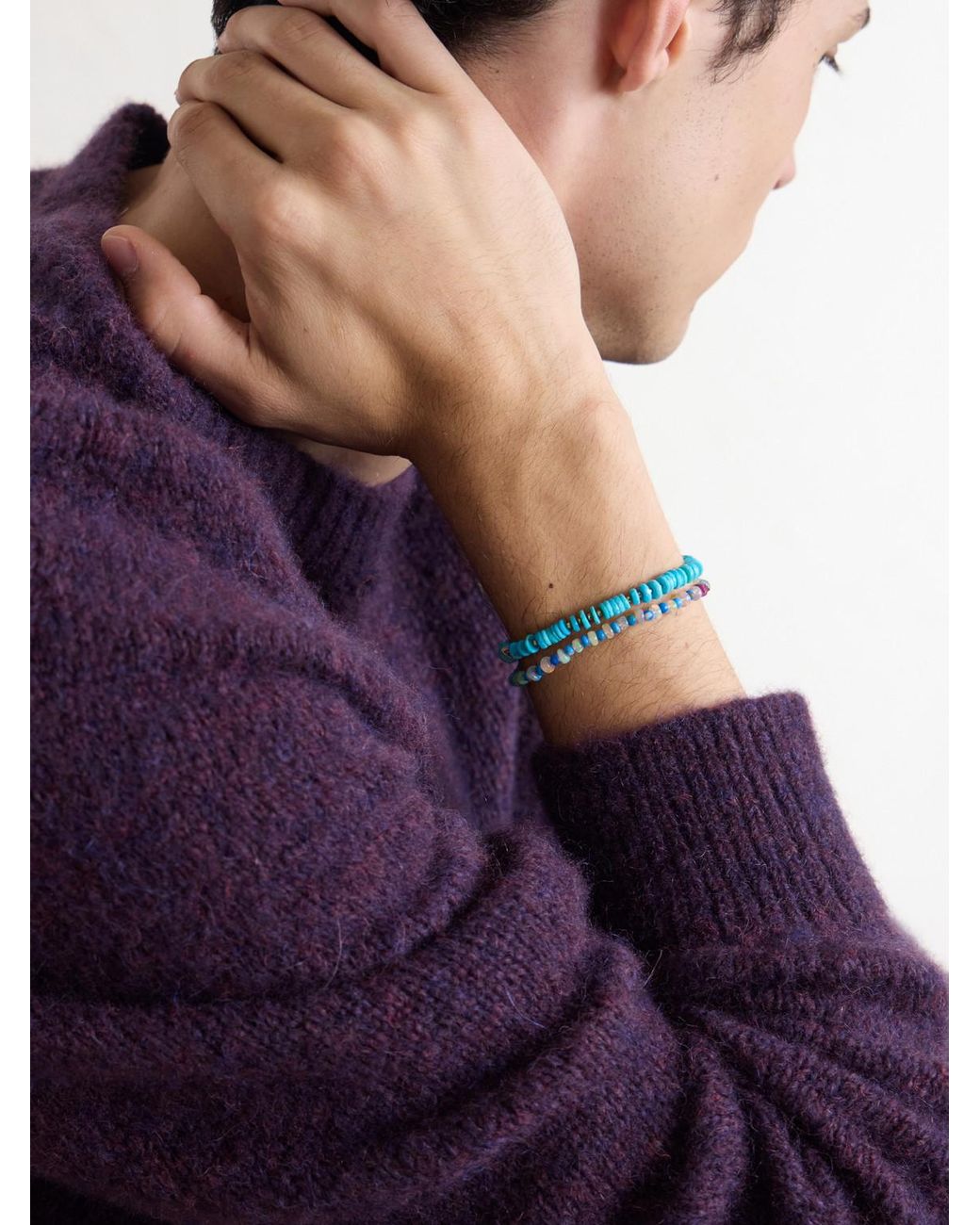 Peyote Bird Blue Alexandria 14-Karat Multi-Stone Beaded Bracelet for men