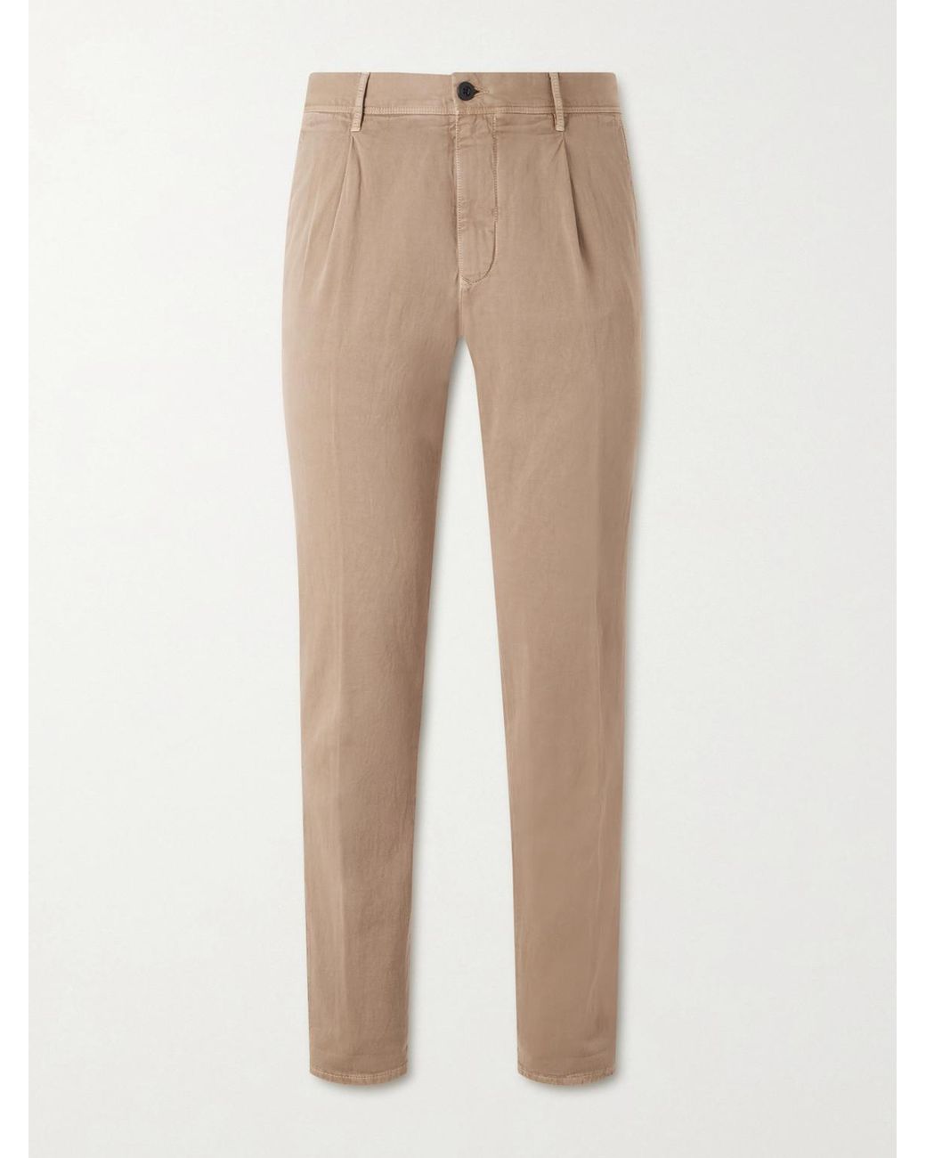 Slowear Natural Tapered Pleated Cotton-blend Gabardine Trousers for men