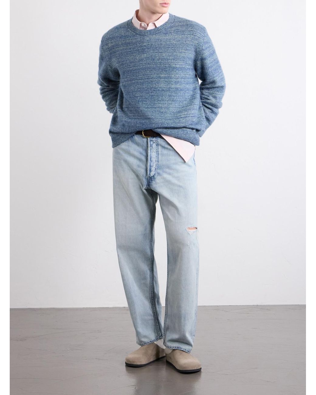 The Elder Statesman Blue Nimbus Striped Cashmere And Silk-blend Sweater for men