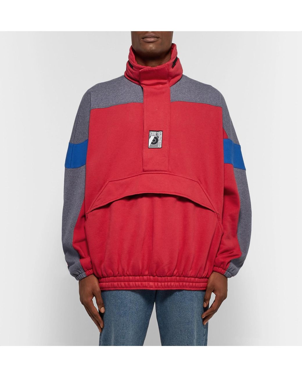 Balenciaga Oversized Colour-block Cotton-blend Jersey Half-zip Hoodie in  Red for Men | Lyst Canada