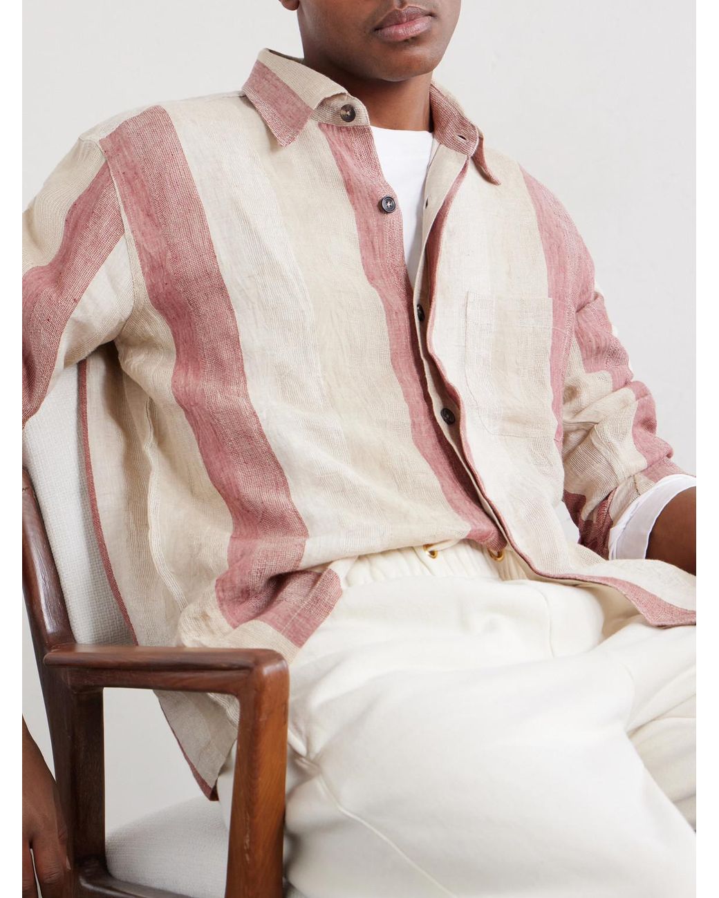 Kartik Research Pink Striped Linen-gauze Shirt for men