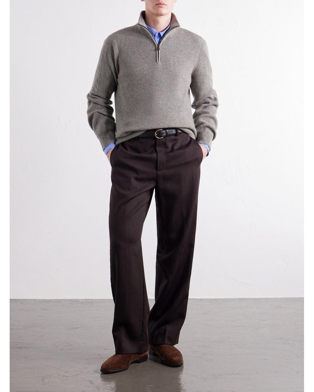 Piacenza 1733 Gray Ribbed Cashmere Half-Zip Sweater for men