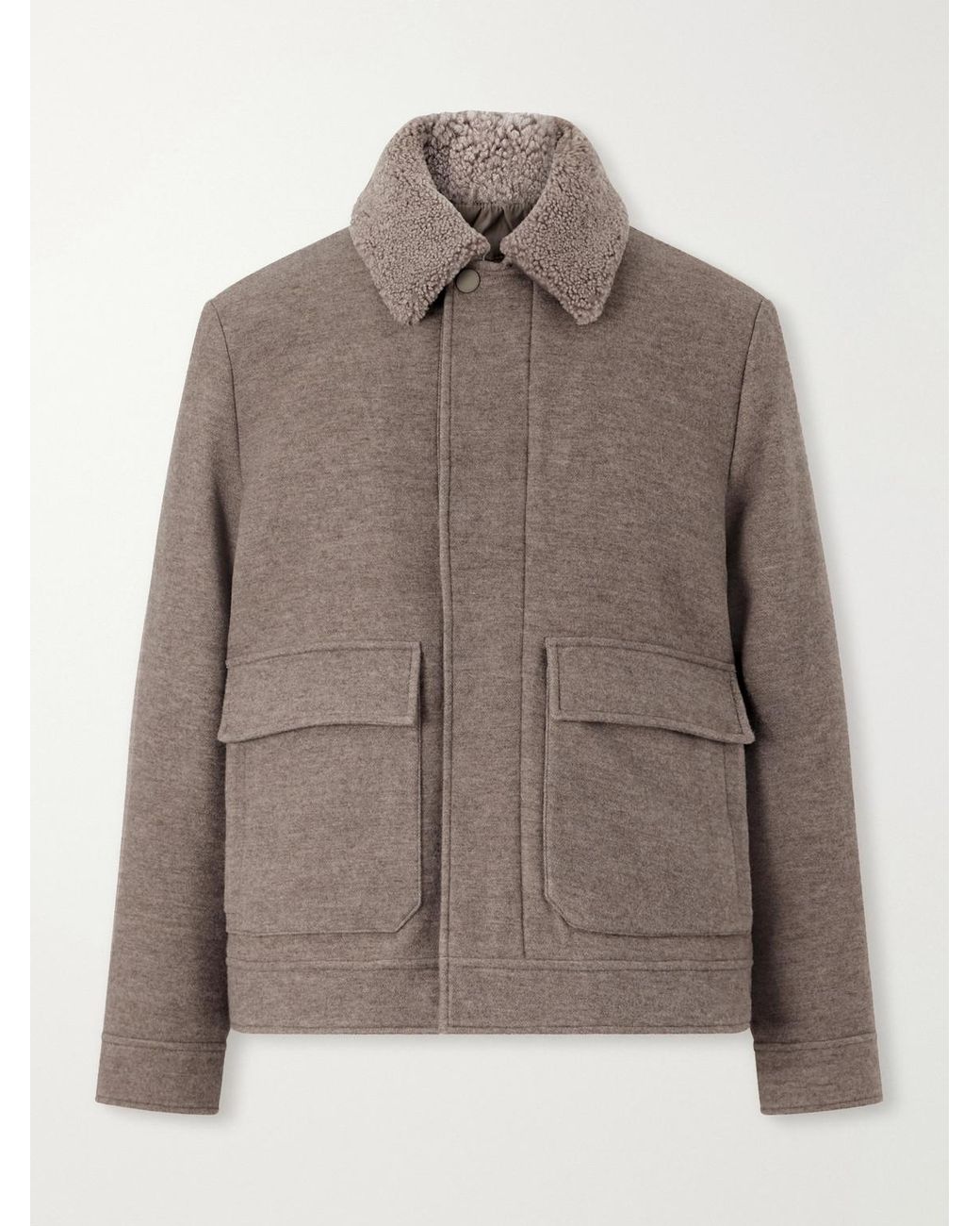 Canali Brown Shearling-Trimmed Wool And Cashmere-Blend Bomber Jacket for men