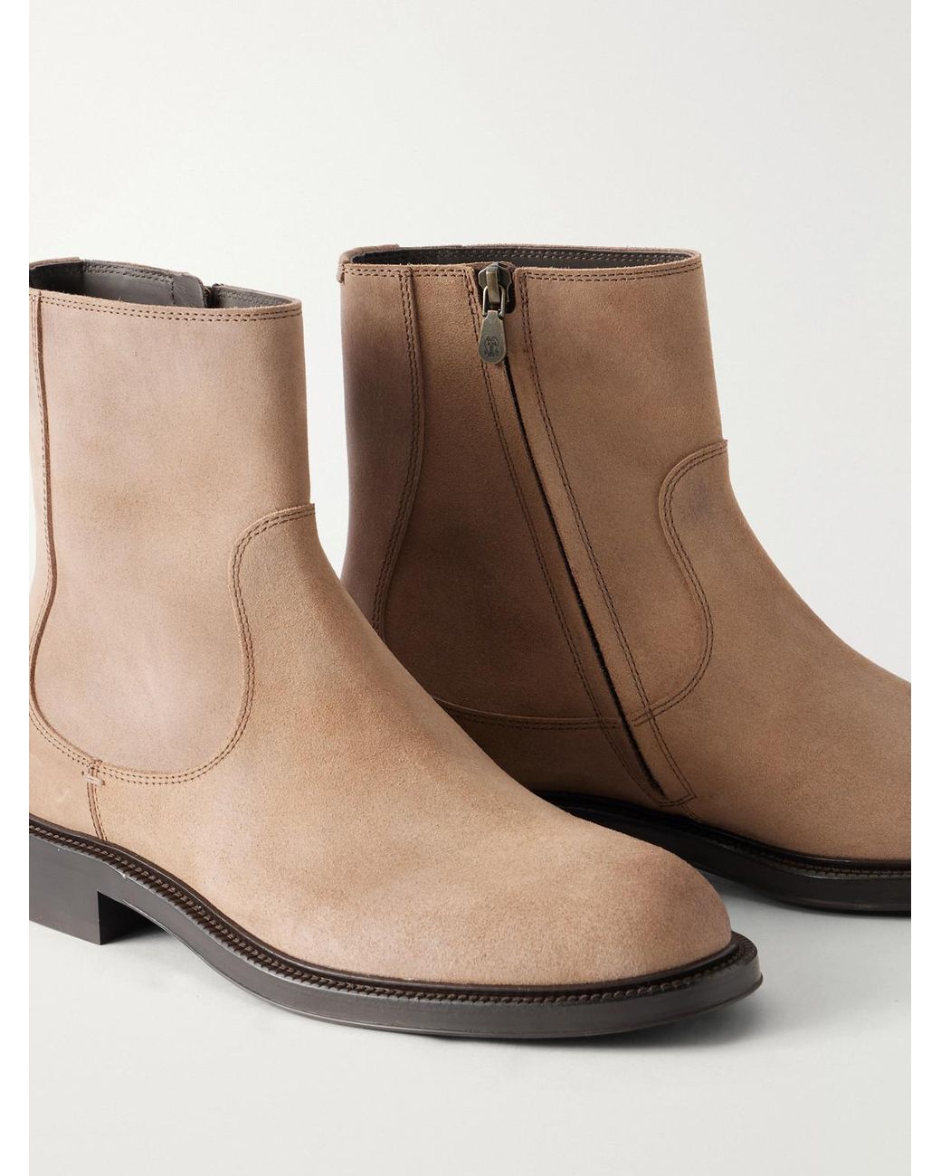 Brunello Cucinelli Natural Waxed Suede Chelsea Boots for men