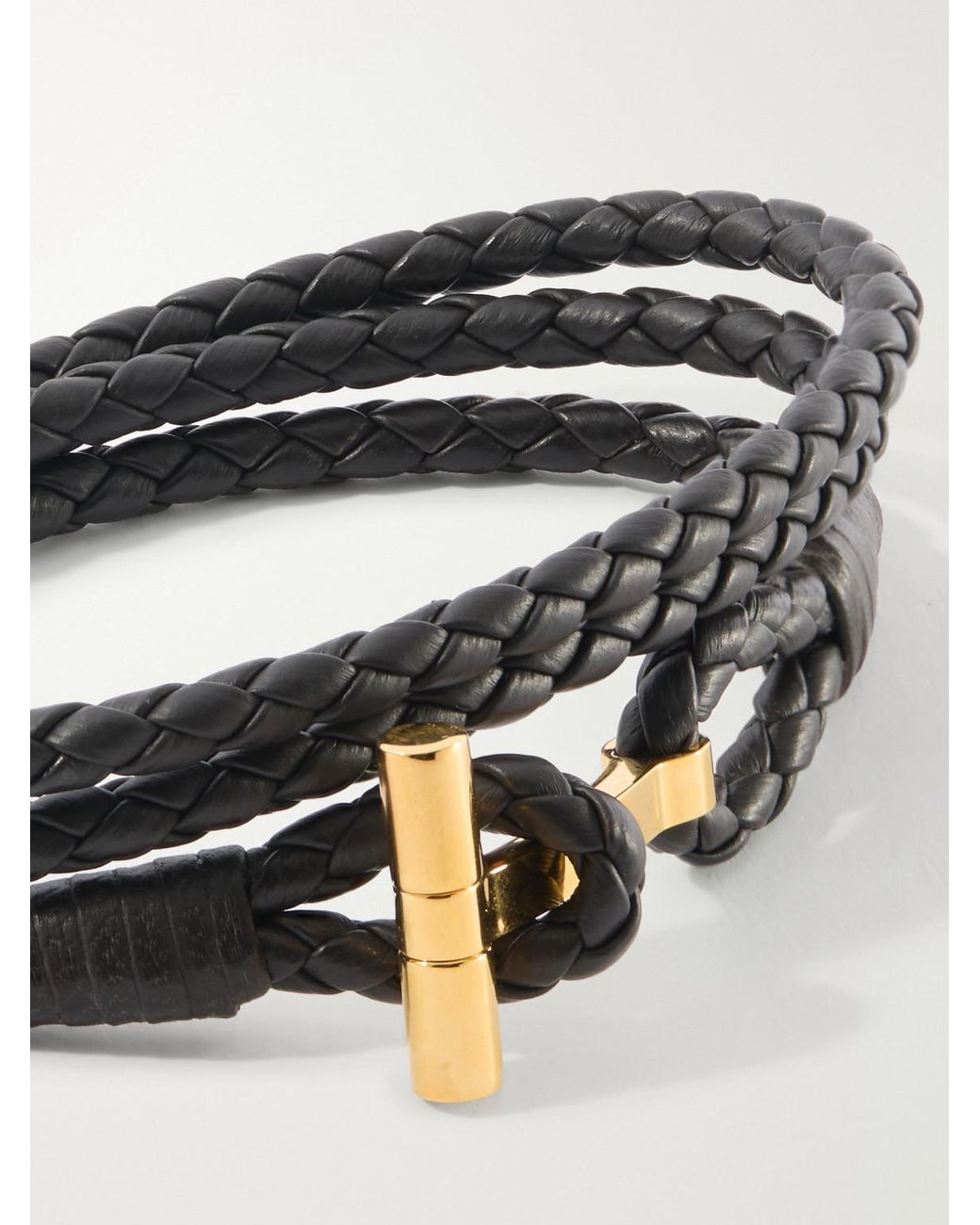 Tom Ford Brown Braided Leather And-Plated Wrap Bracelet for men