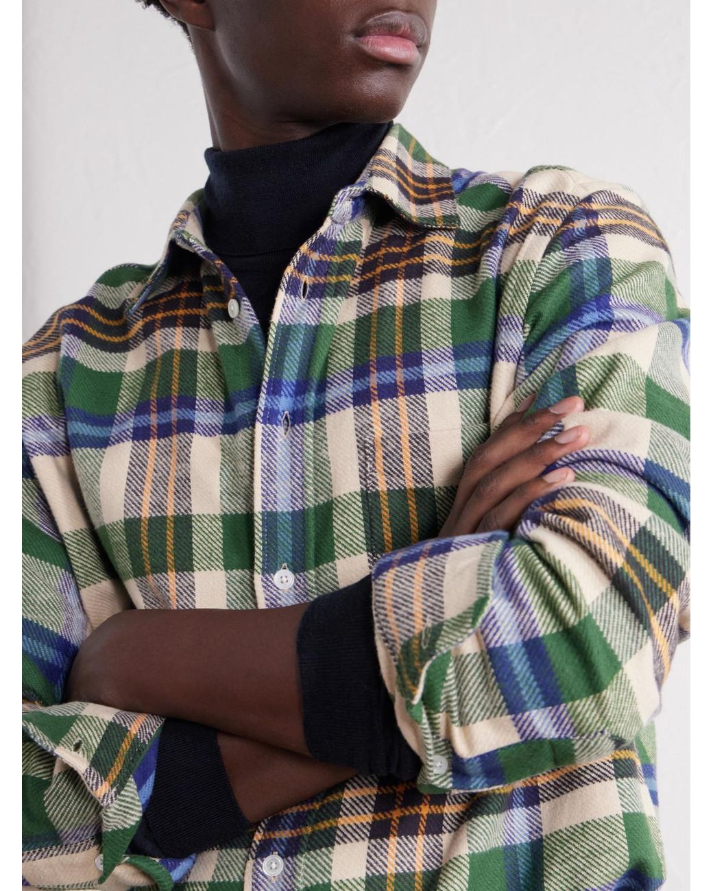 Portuguese Flannel Green Harbor Checked Cotton-Twill Shirt for men