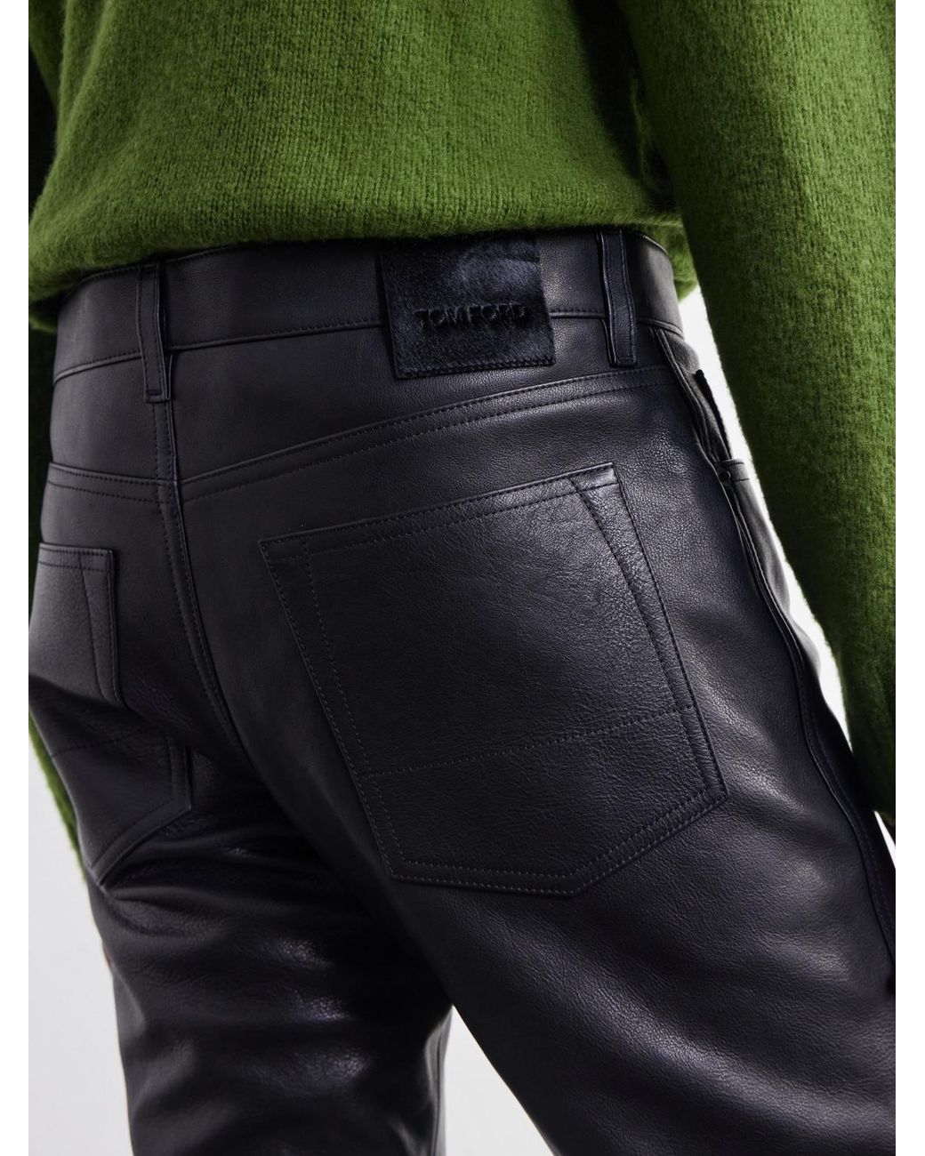Tom Ford Black Slim-Fit Leather Trousers for men