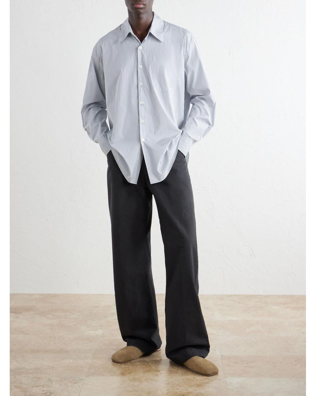 Our Legacy White Above Striped Cotton-Poplin Shirt for men
