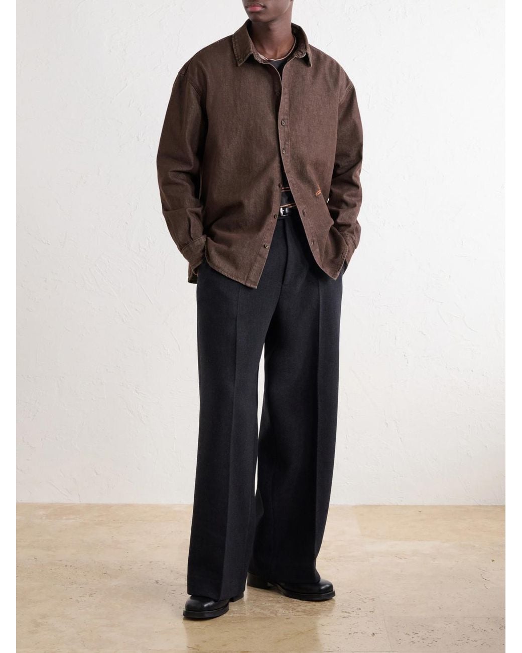 Jacquemus Brown Simon Logo-Embroidered Denim Shirt for men