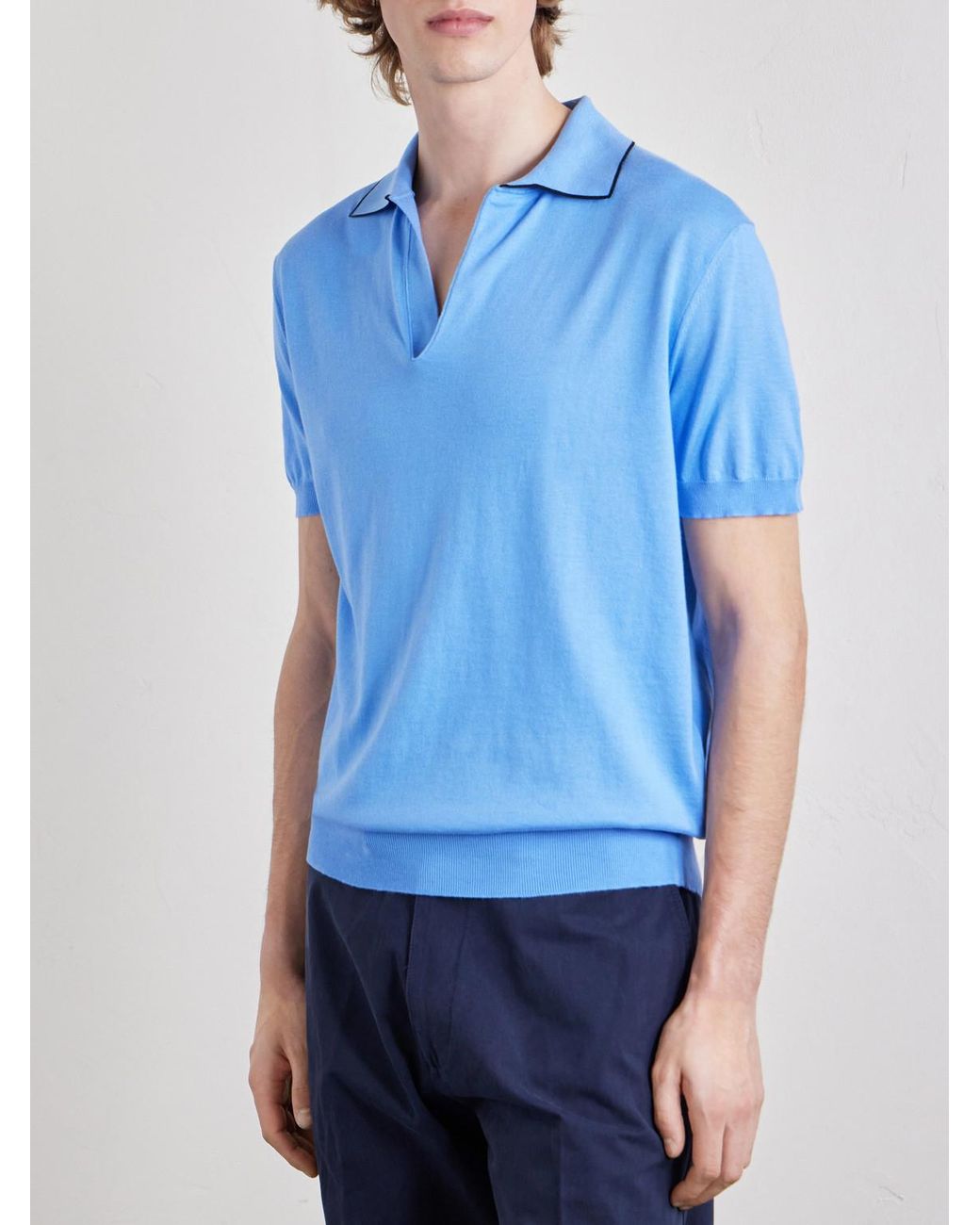 Tom Ford Blue Sea Island Cotton And Silk-Blend Polo Shirt for men