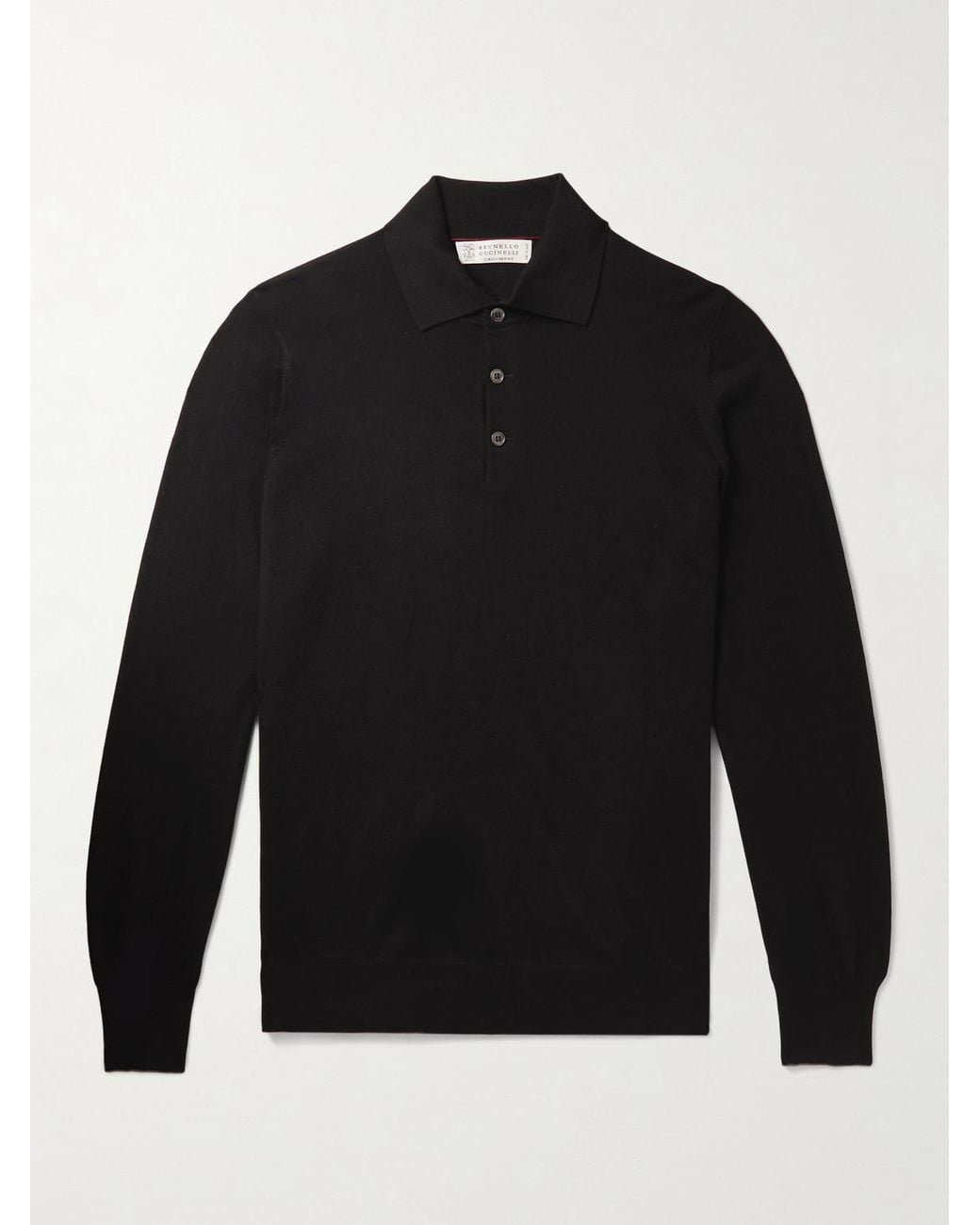Brunello Cucinelli Black Virgin Wool And Cashmere-blend Polo Shirt for men