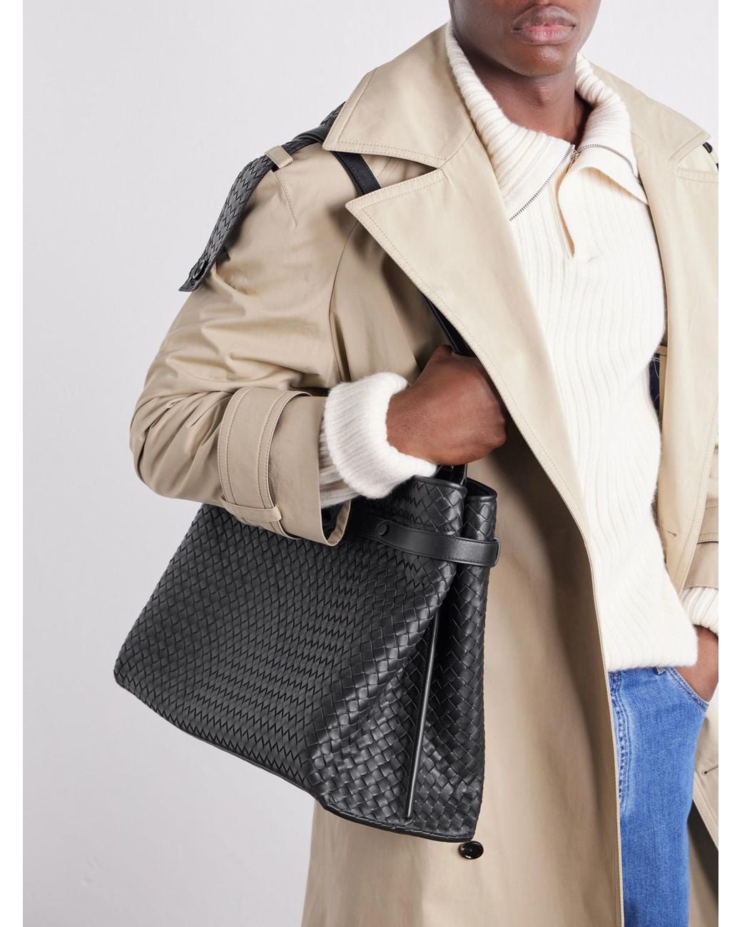 Bottega Veneta Black Archivio Intrecciato Leather Tote Bag for men
