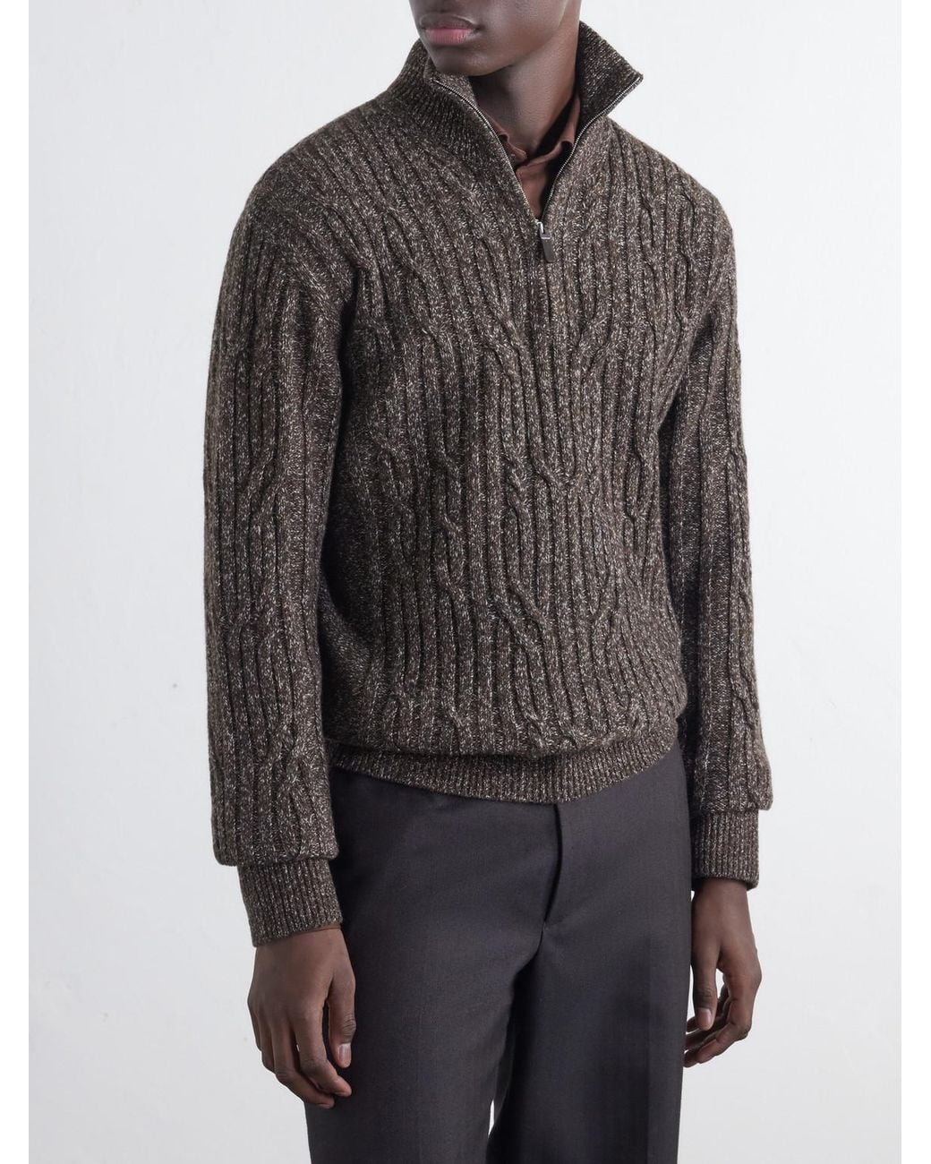 Zegna Gray Cable-Knit Wool And Cashmere-Blend Half-Zip Sweater for men