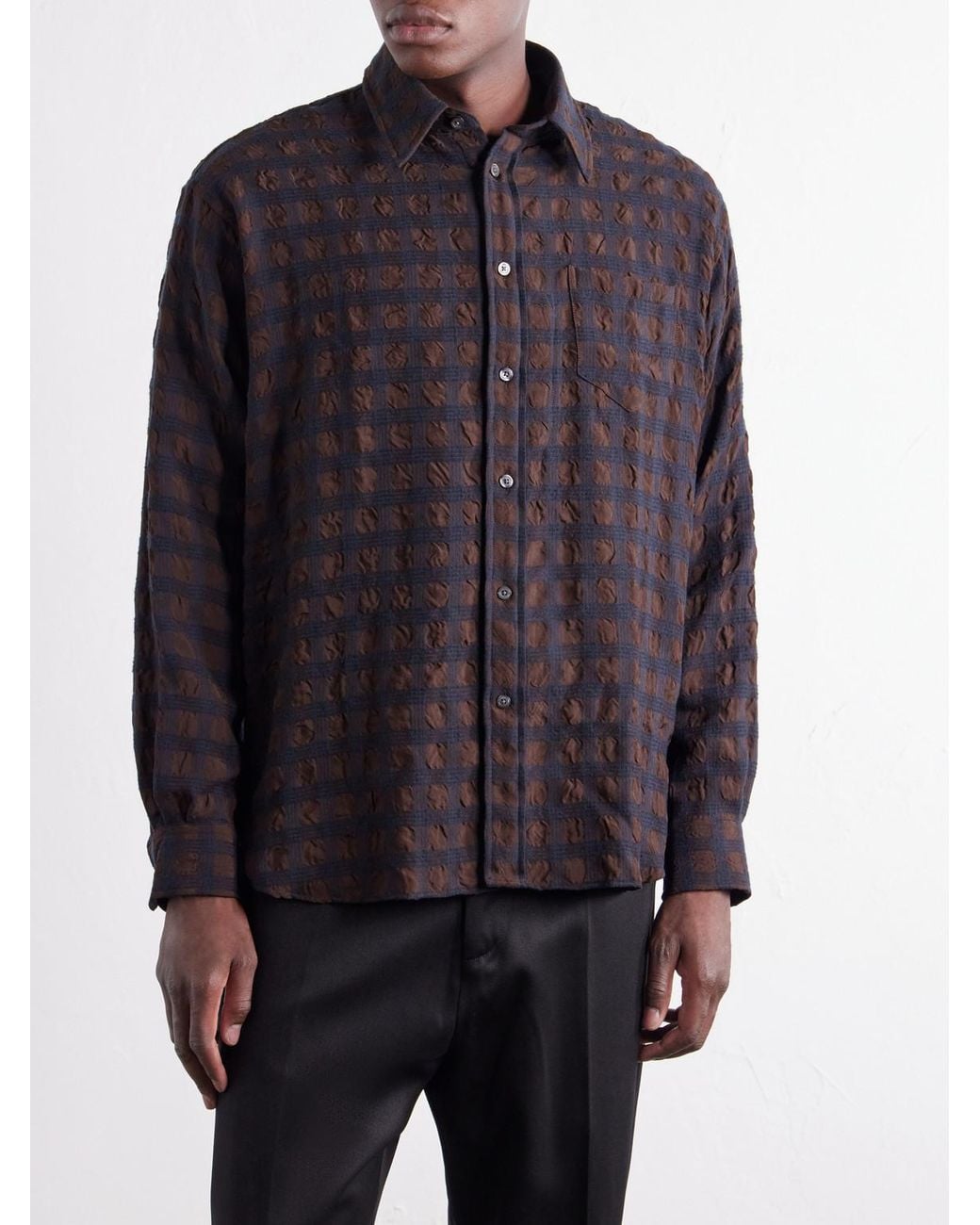 Willy Chavarria Blue Veterano Puckered Felted Satin-Twill And Virgin Wool-Blend Shirt for men