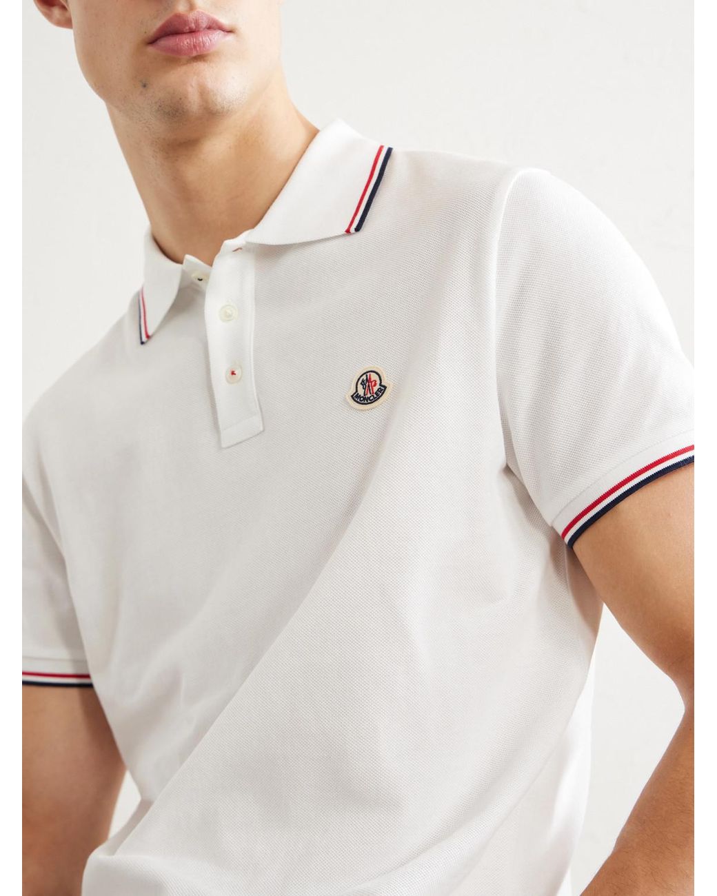 Moncler White Logo-Appliquéd Cotton-Piqué Polo Shirt for men