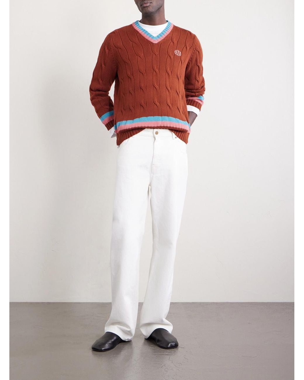 Bode Logo-Embroidered Cable-Knit Cotton Sweater for men