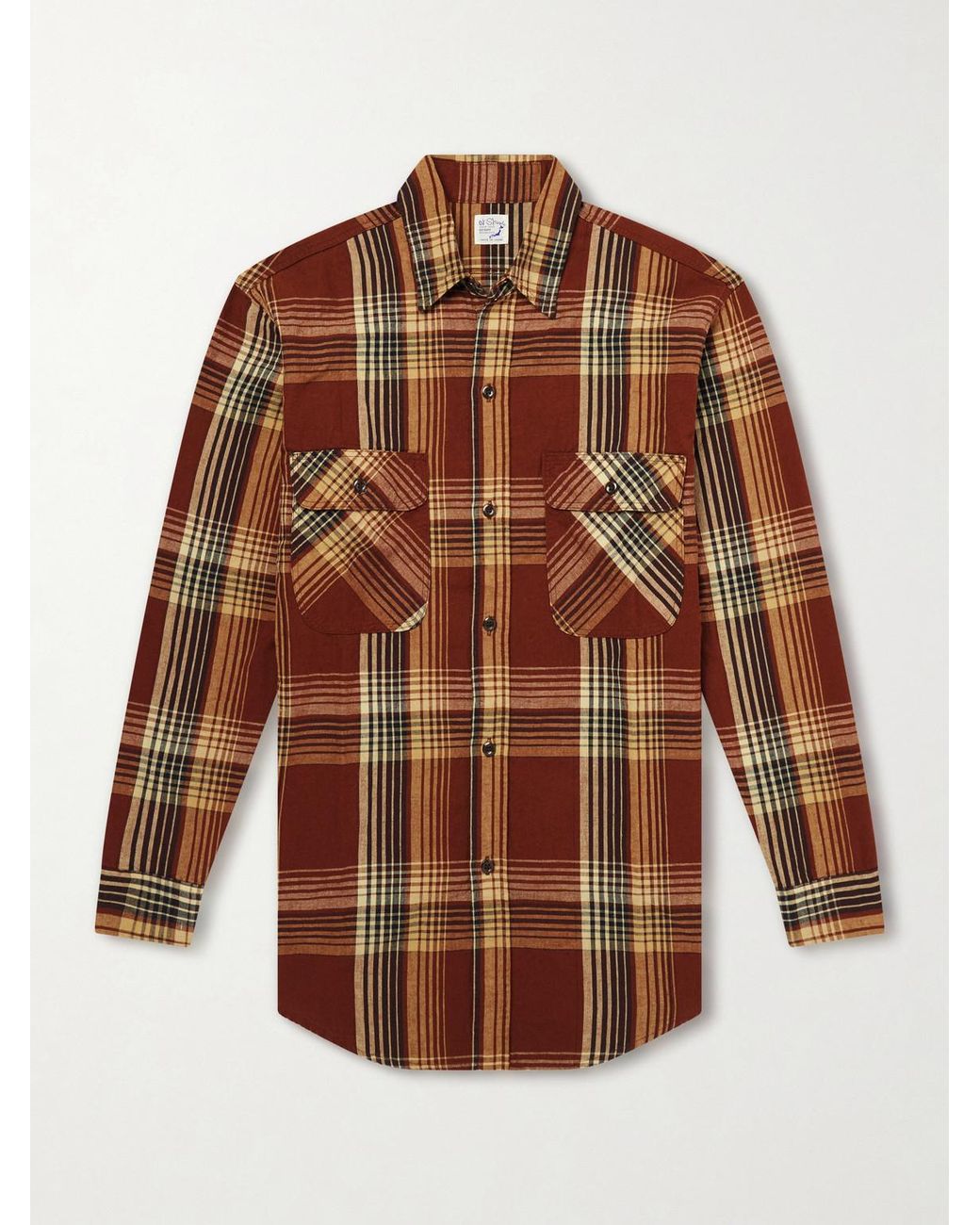 Orslow Brown Checked Cotton And Linen-blend Shirt for men