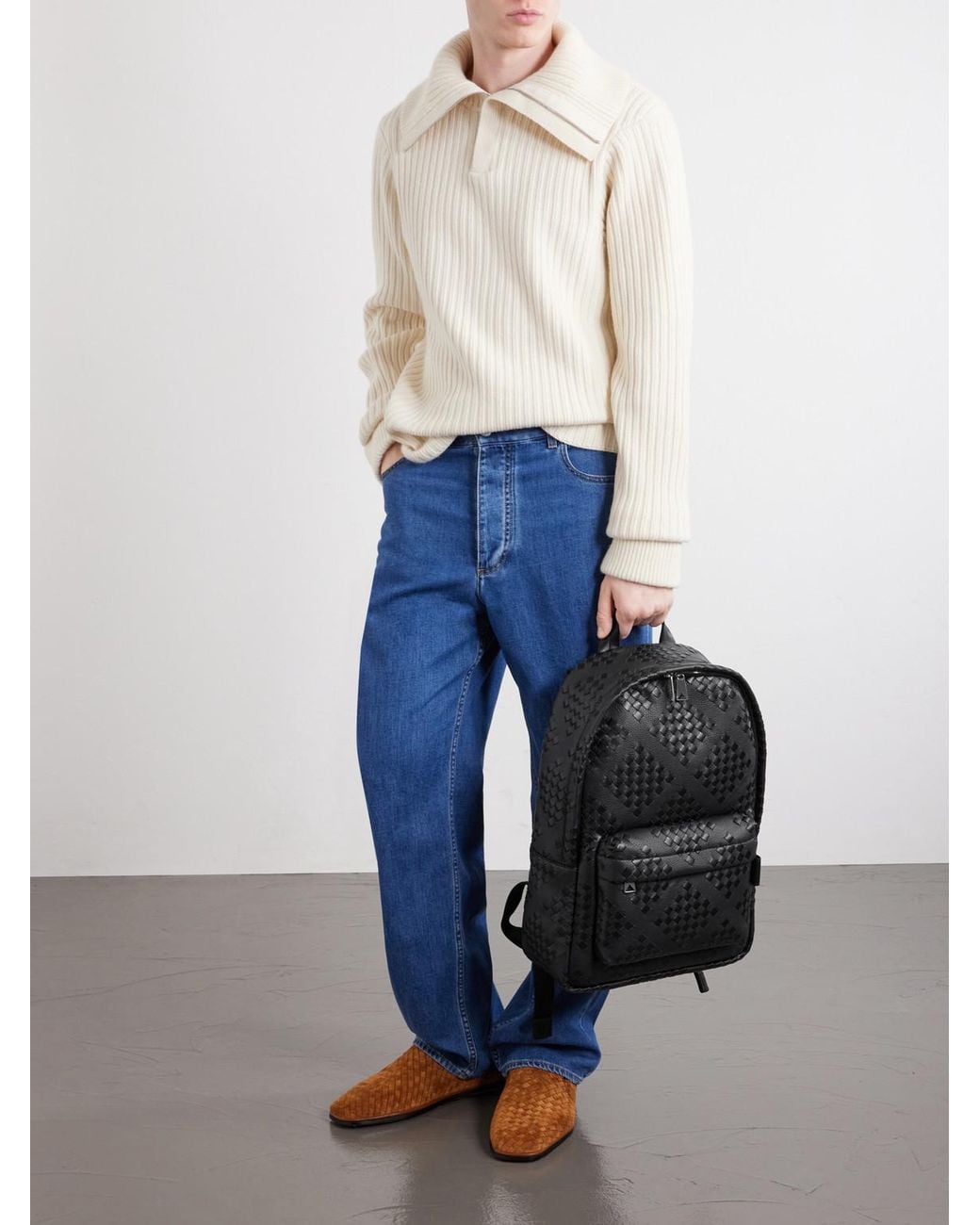 Bottega Veneta Black Diamonds Dover Classic Intrecciato Leather Backpack for men