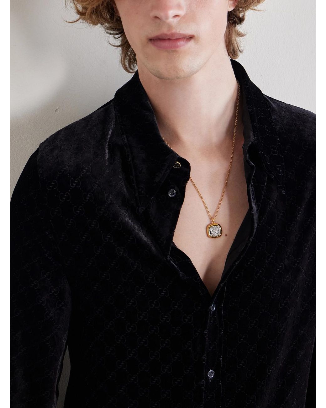 Gucci White Crest- And-Tone Pendant Necklace for men
