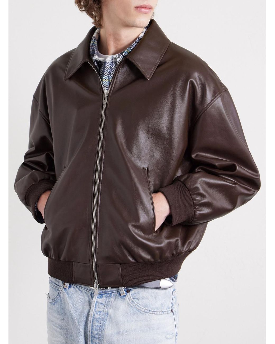Leather Blouson Jacket di Céline in Brown da Uomo