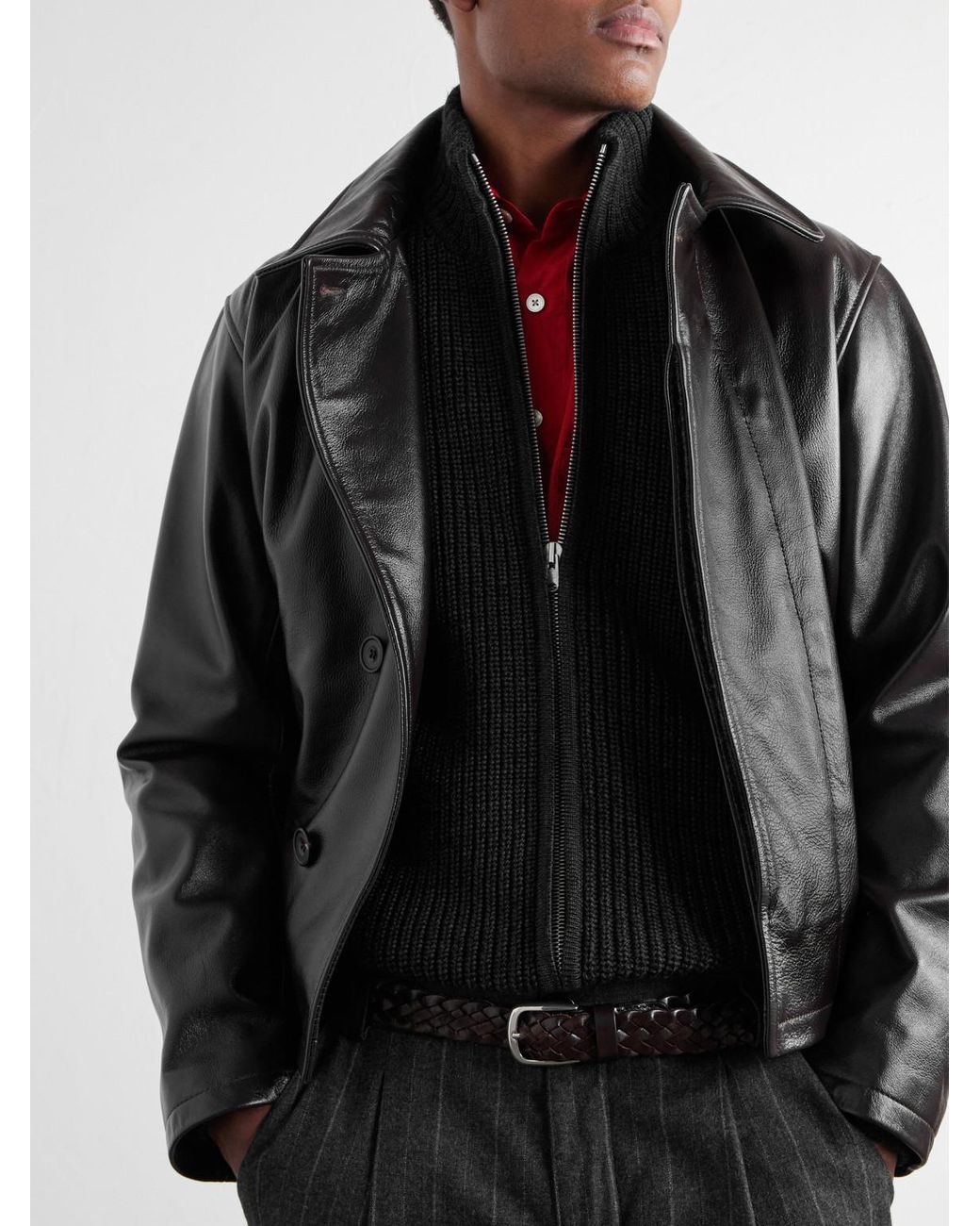 S.N.S Herning Black Robust Merino Wool Zip-Up Sweater for men