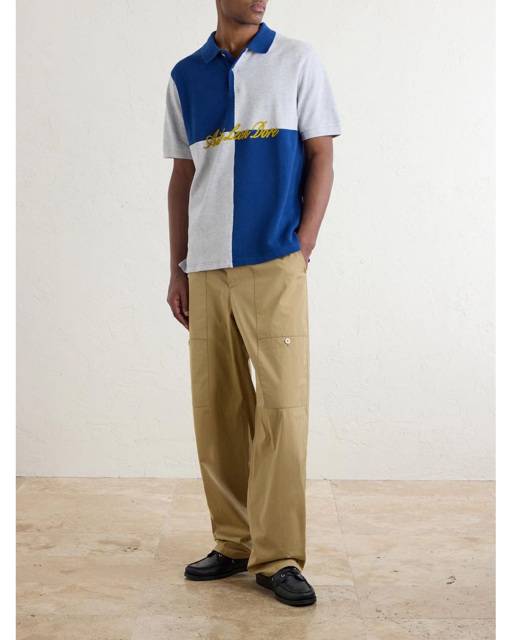 Aimé Leon Dore Blue Logo-Embroidered Colour-Block Cotton-Piqué Polo Shirt for men