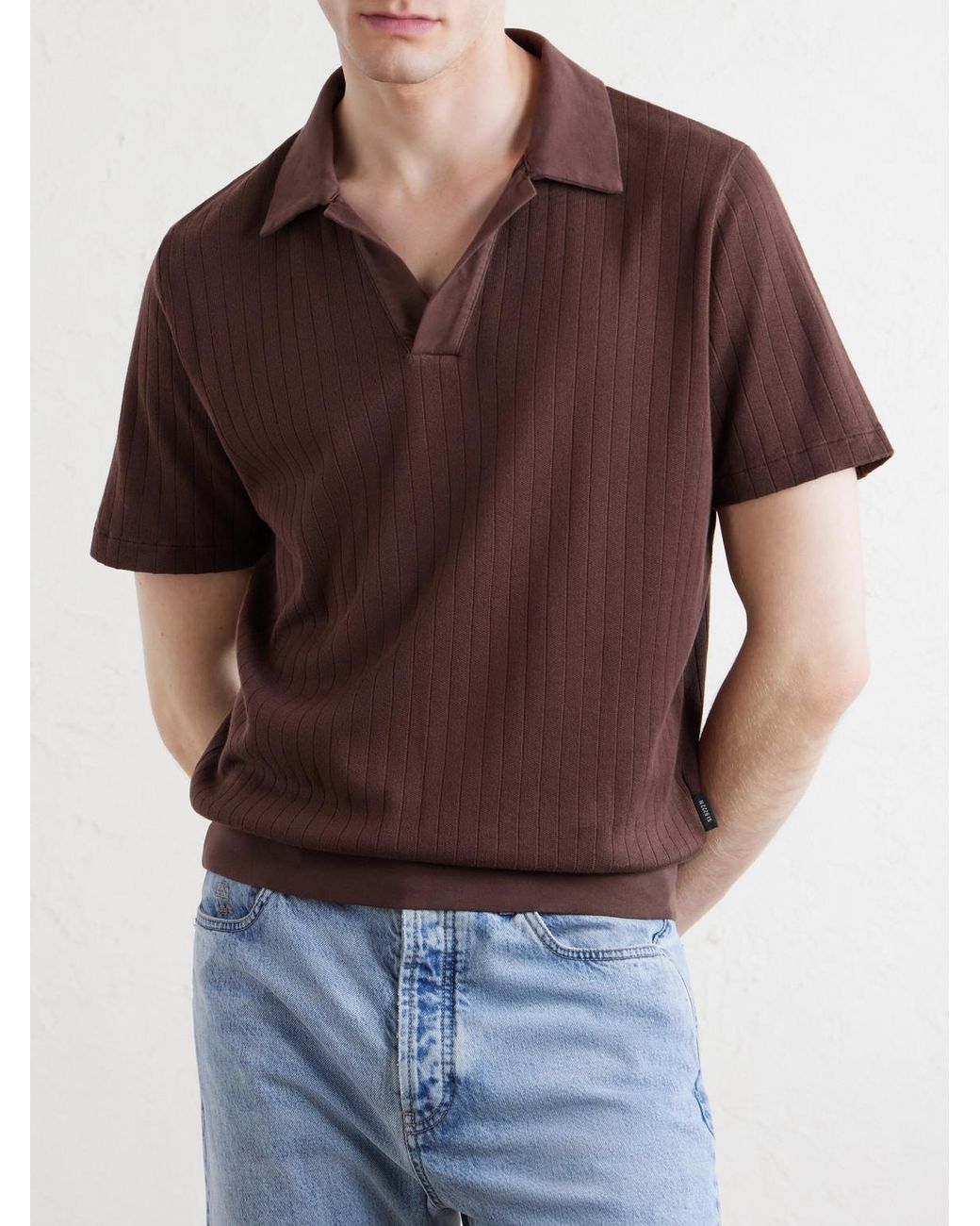 Oliver Spencer Brown Westcott Open-Collar Organic Cotton Polo Shirt for men