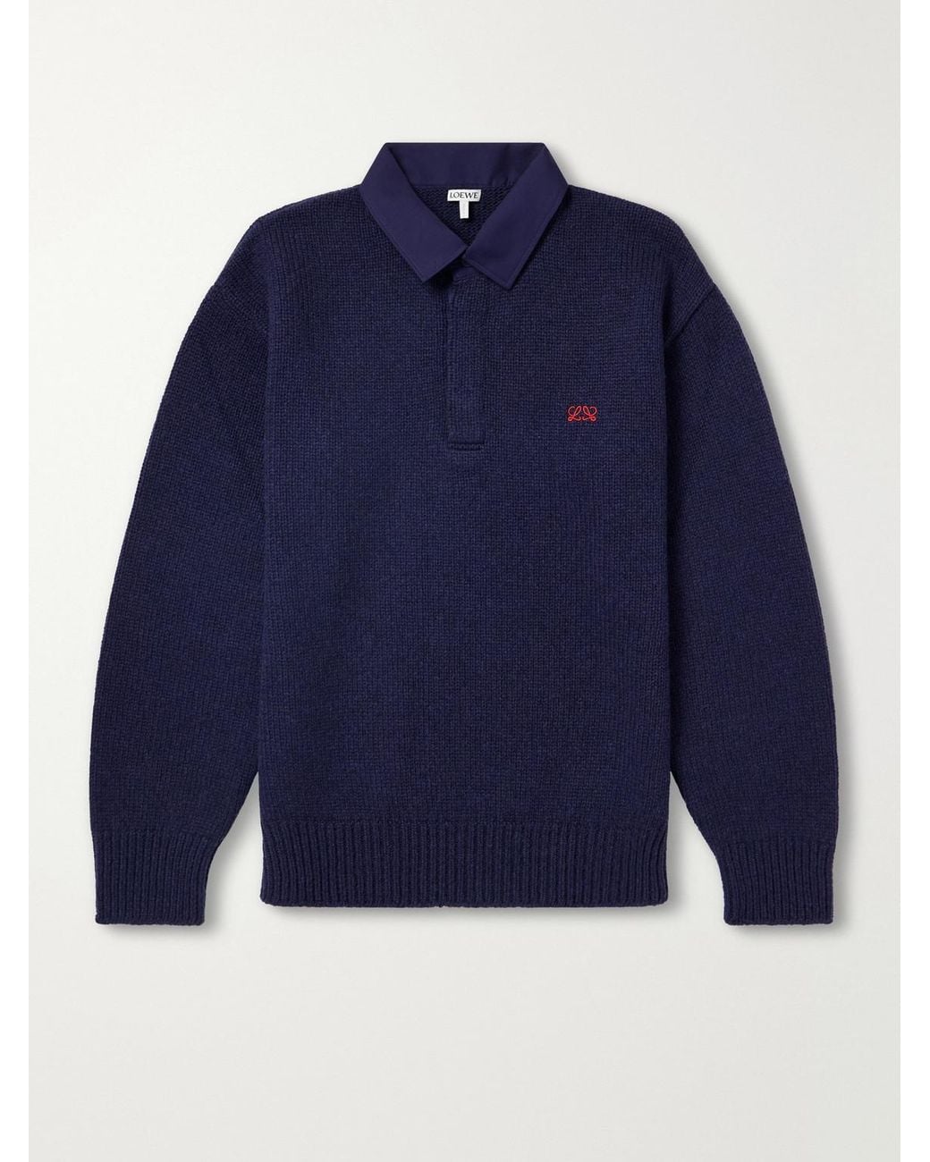 Loewe Blue Logo-Embroidered Cotton Twill-Trimmed Wool-Blend Polo Sweater for men