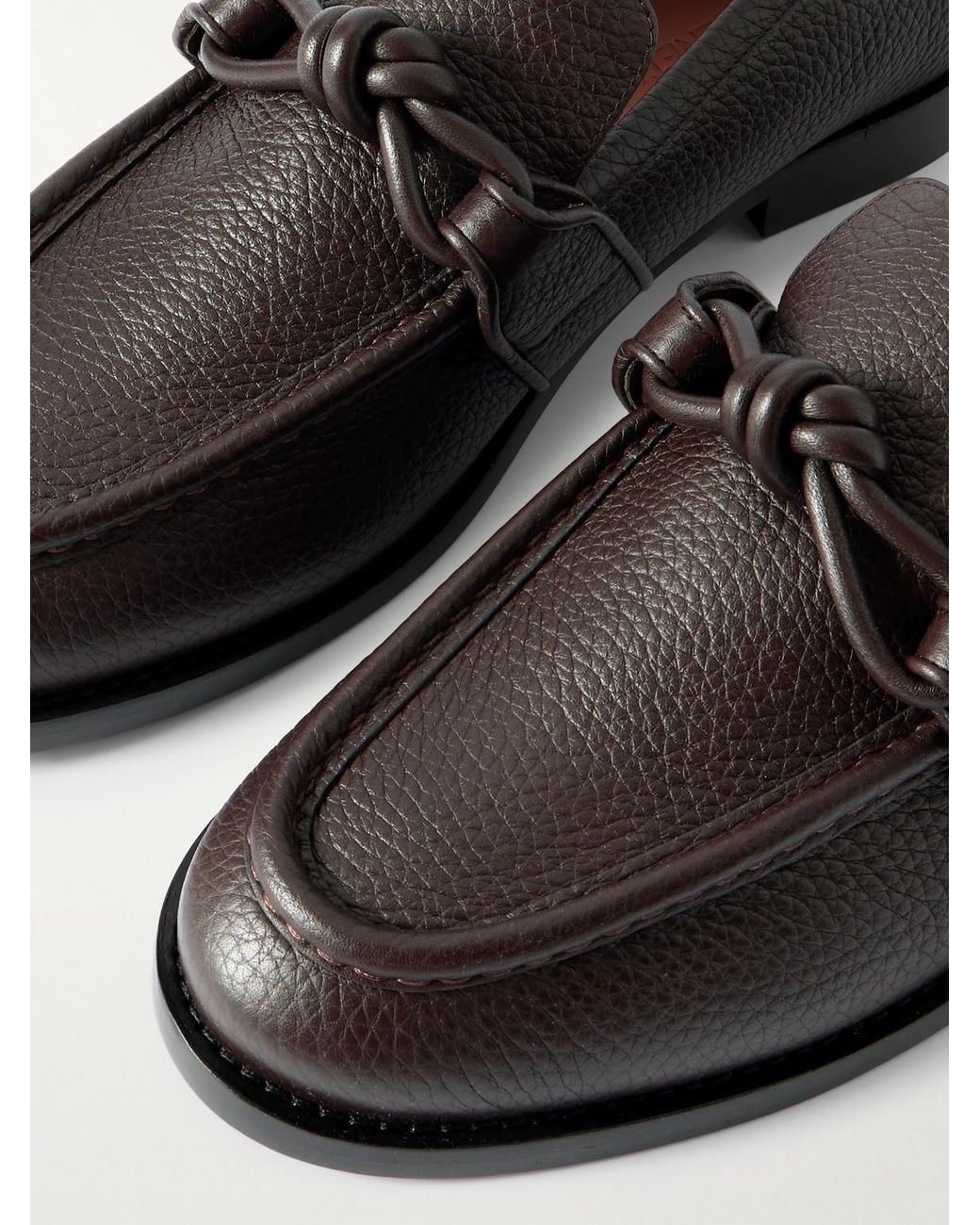 Bottega Veneta Brown Astaire Knot-Detailed Full-Grain Leather Loafers for men