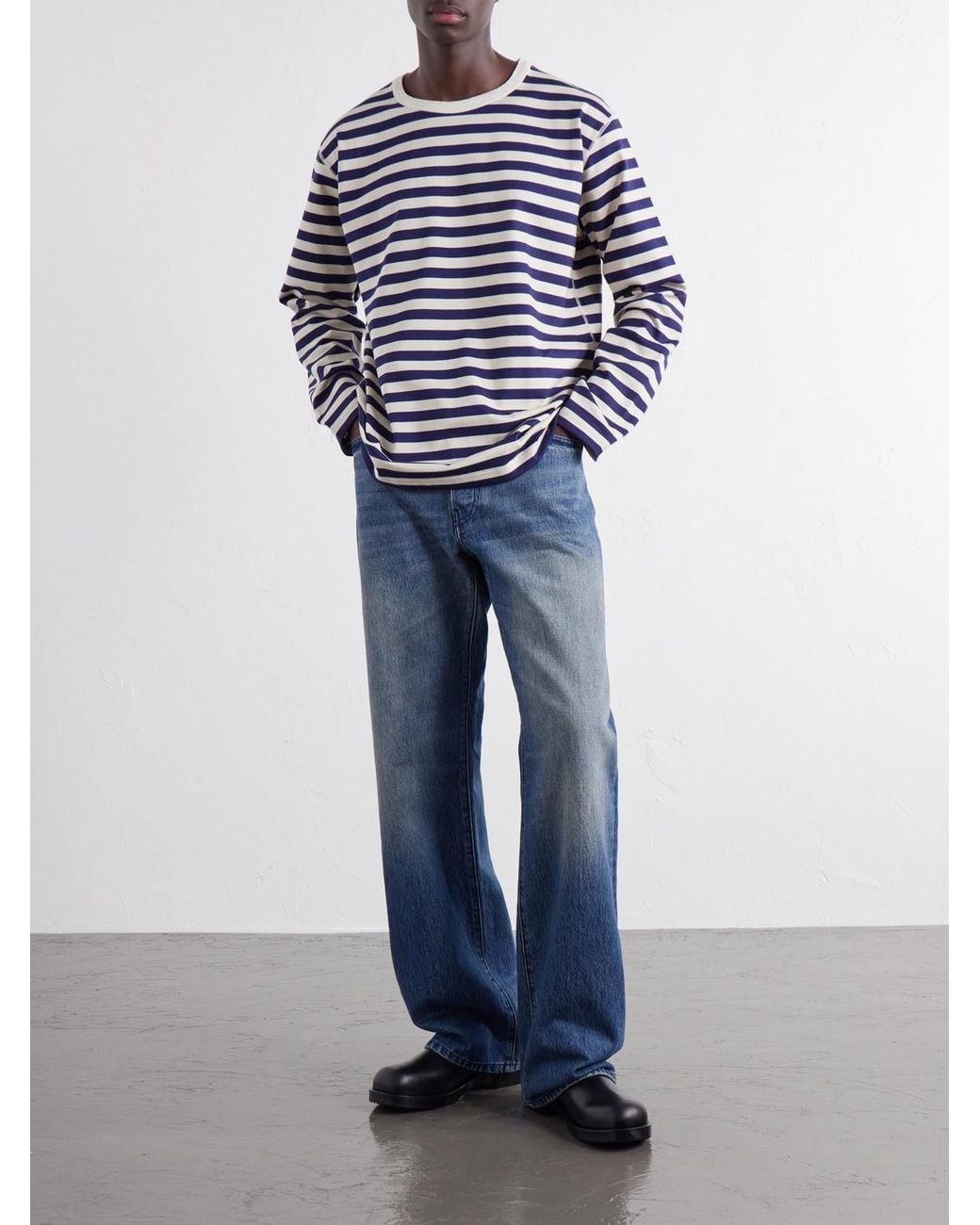 Junya Watanabe Blue Striped Cotton-Jersey T-Shirt for men