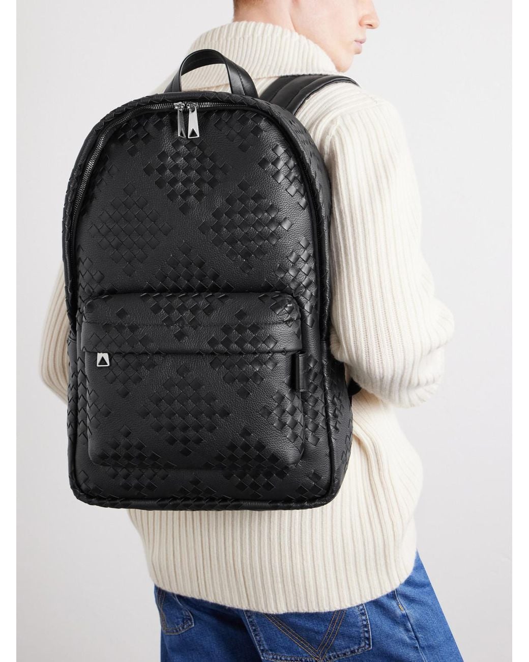 Bottega Veneta Black Diamonds Dover Classic Intrecciato Leather Backpack for men