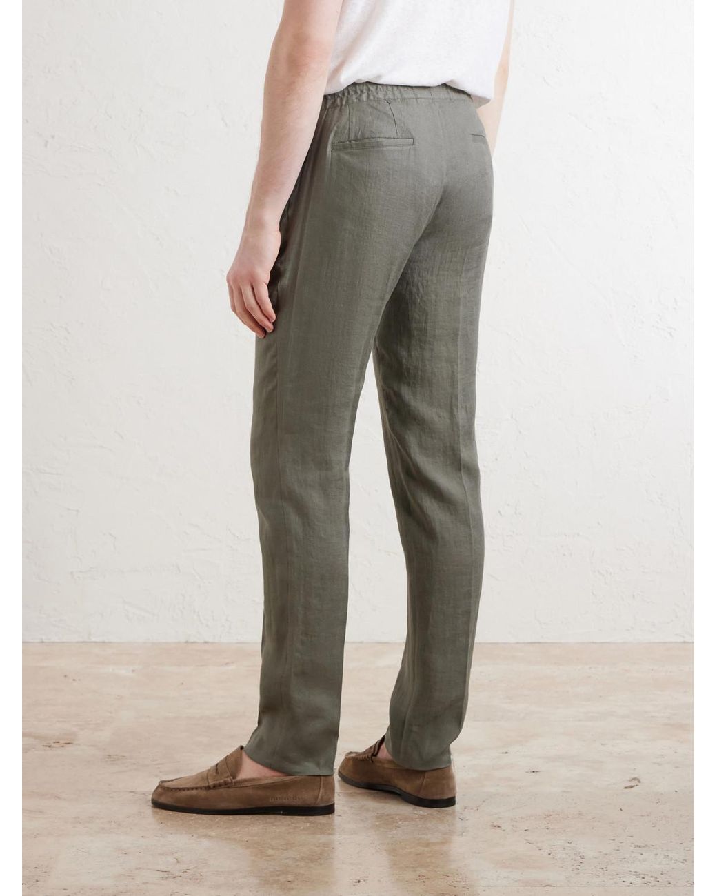 Kiton Gray Tapered Linen Trousers for men