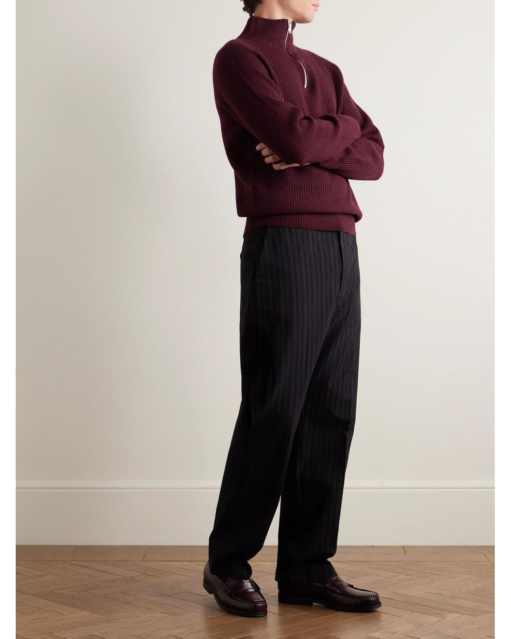 John Smedley Red Ryker Ribbed Recycled-Cashmere And Wool-Blend Half-Zip Sweater for men