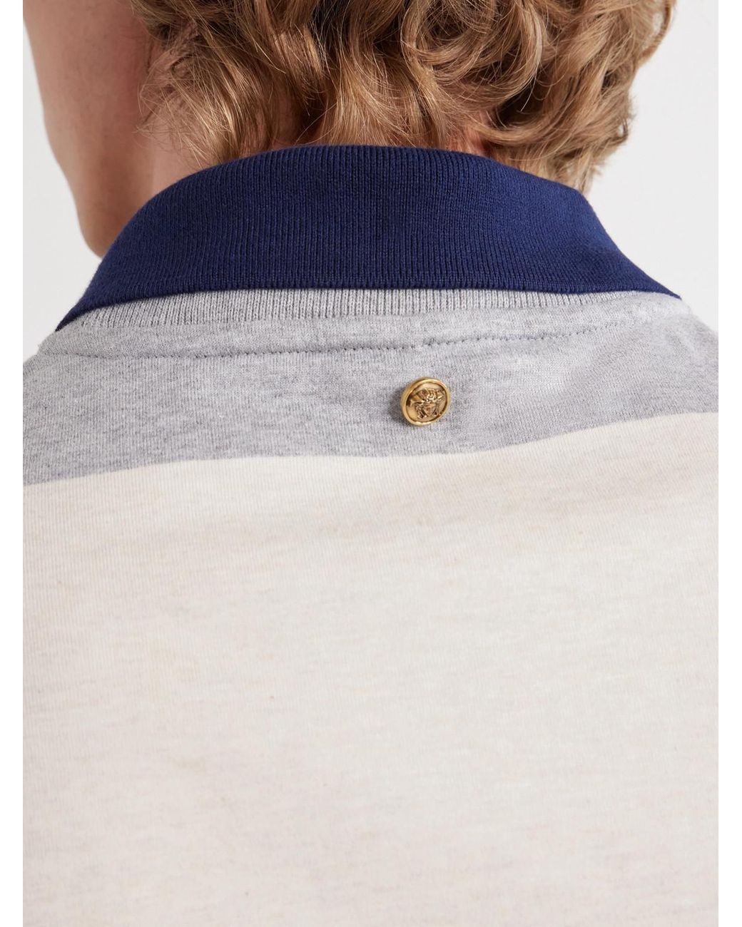 Versace Blue Logo-Embroidered Striped Cotton-Jersey Polo Shirt for men