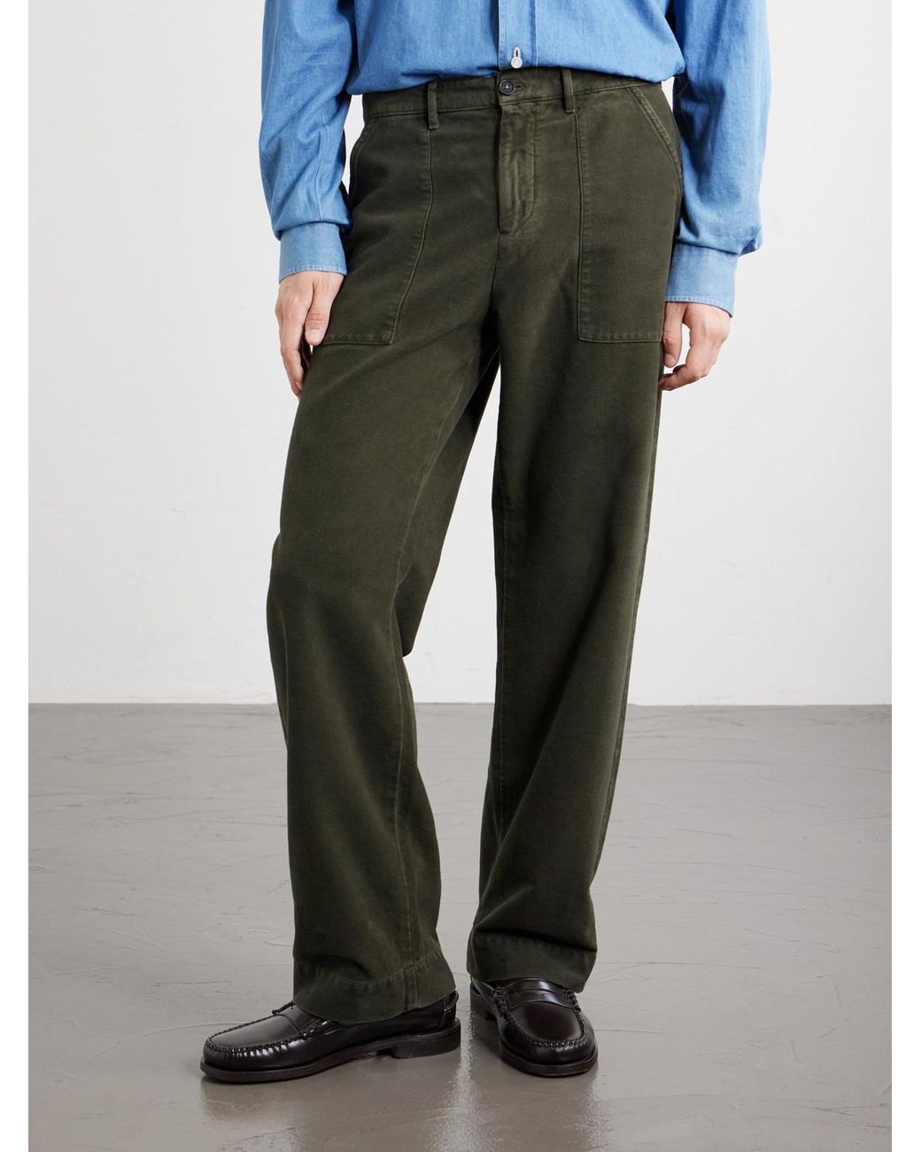 Massimo Alba Green New Regata Straight-Leg Brushed Cotton Trousers for men