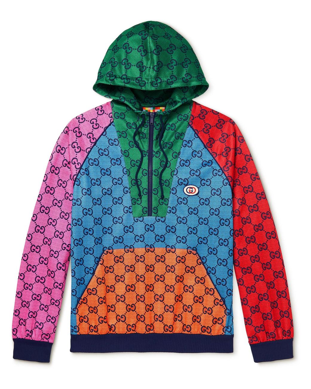 Gucci Colour-block Logo-print Tech-jersey Half-zip Hoodie for Men | Lyst