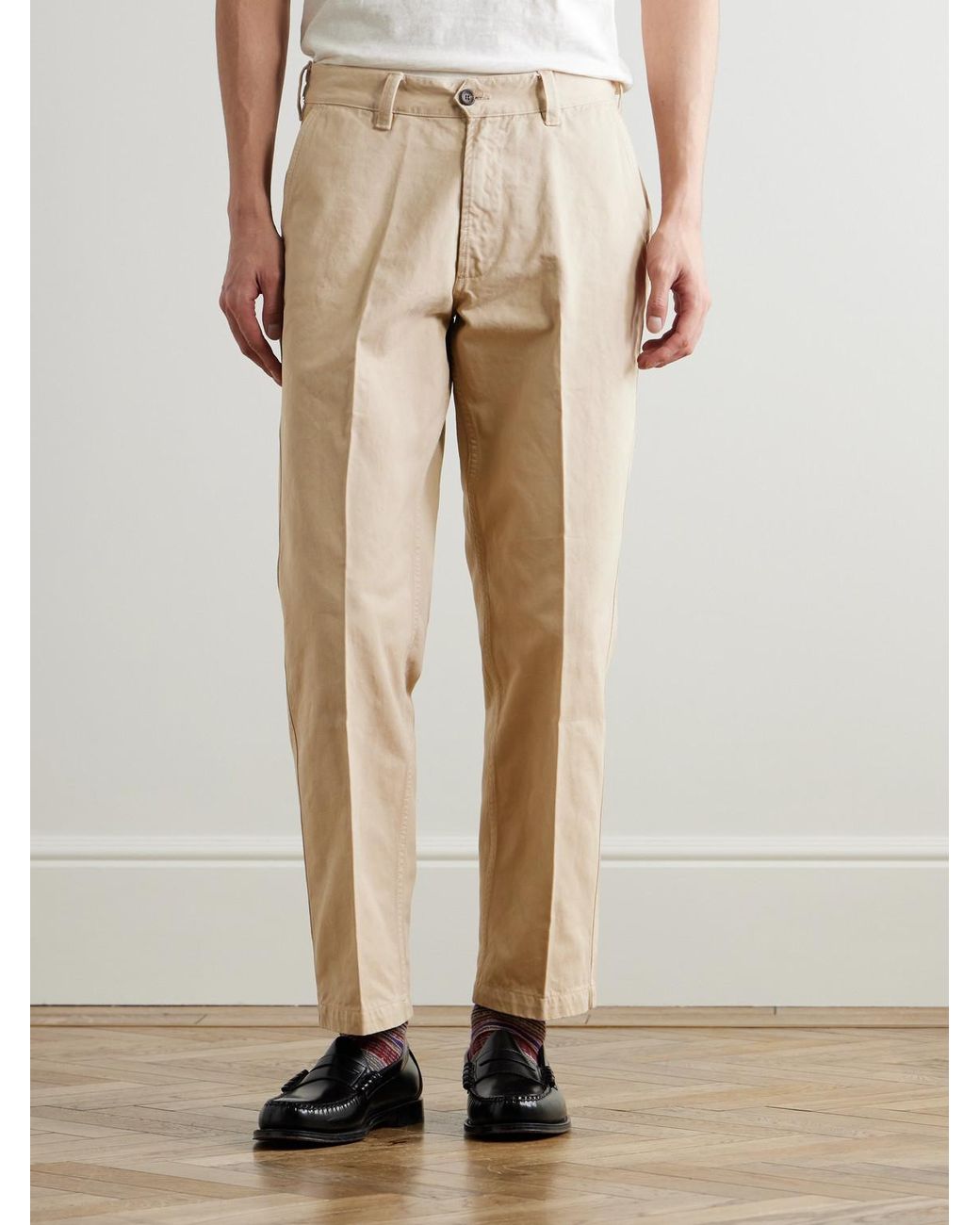 Drake's Natural Straight-Leg Peached Cotton-Twill Trousers for men