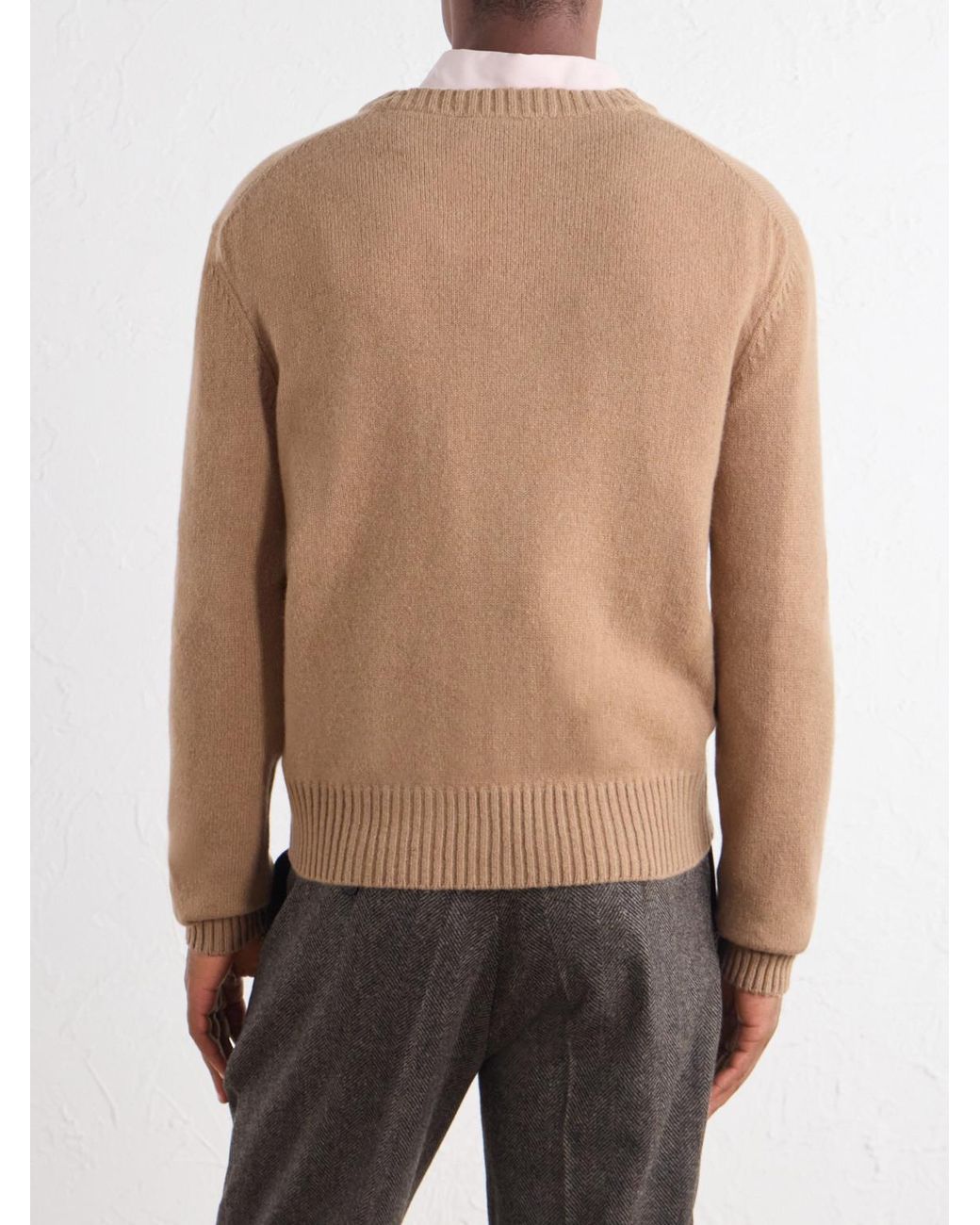 AMI Natural Logo-Embroidered Cashmere And Wool-Blend Cardigan for men