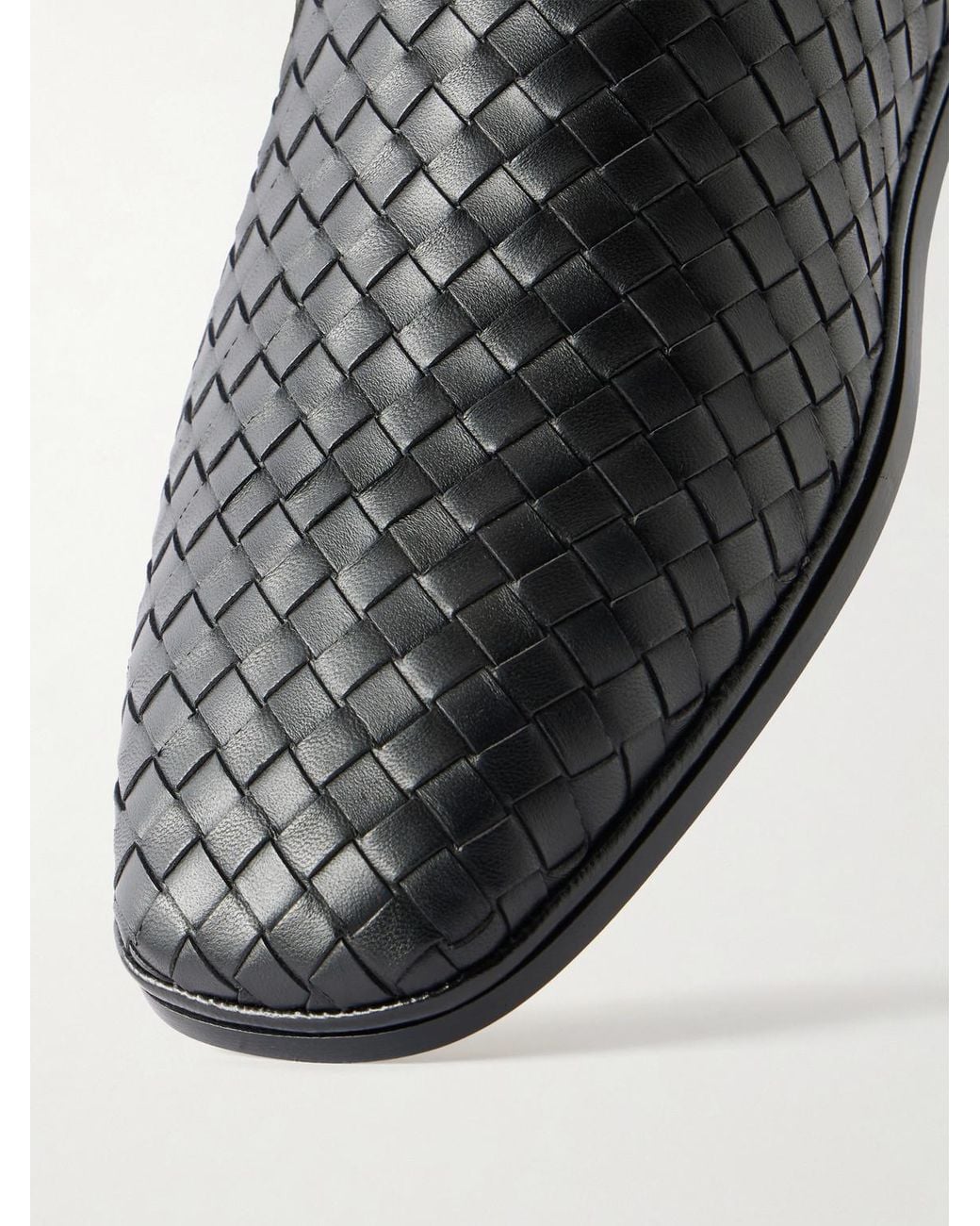 Bottega Veneta Black Palazzo Intrecciato Leather Loafers for men