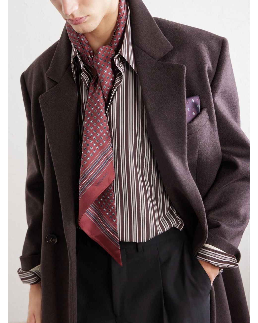Saint Laurent Purple Printed Silk-twill Scarf for men