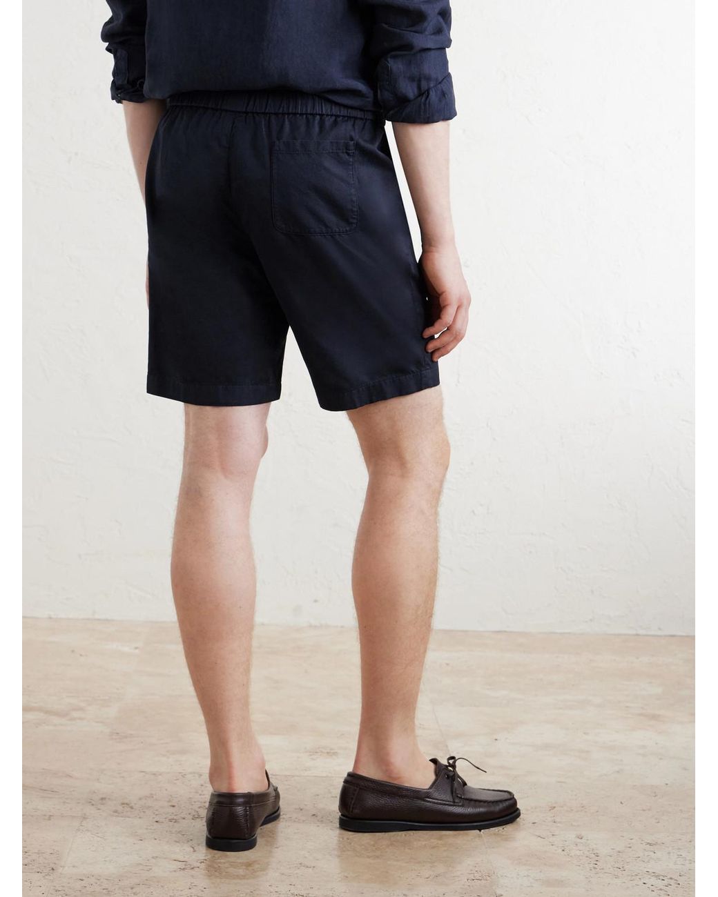 Boglioli Blue Straight-Leg Stretch Cotton And Linen-Blend Shorts for men