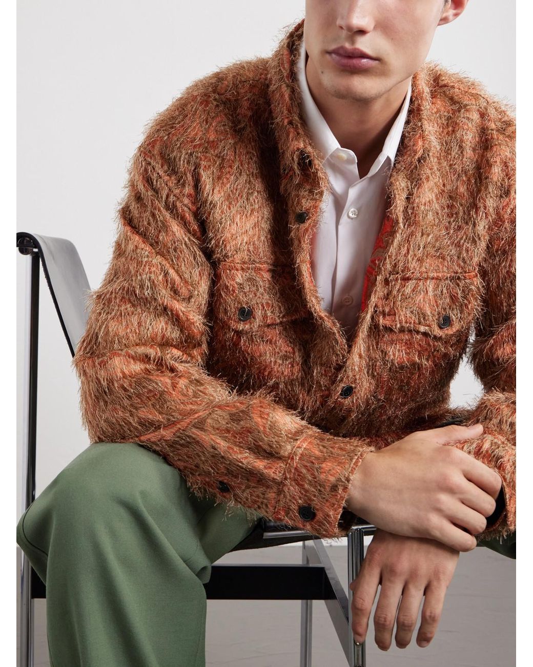 Dries Van Noten Brown Cromo Fil Coupé Jacquard Overshirt for men